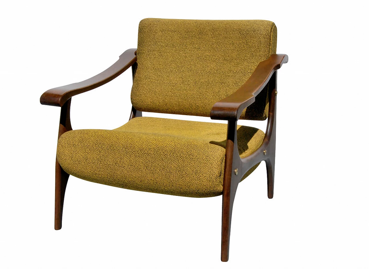 Danish armchair in wood and brass, 1950s 1245734
