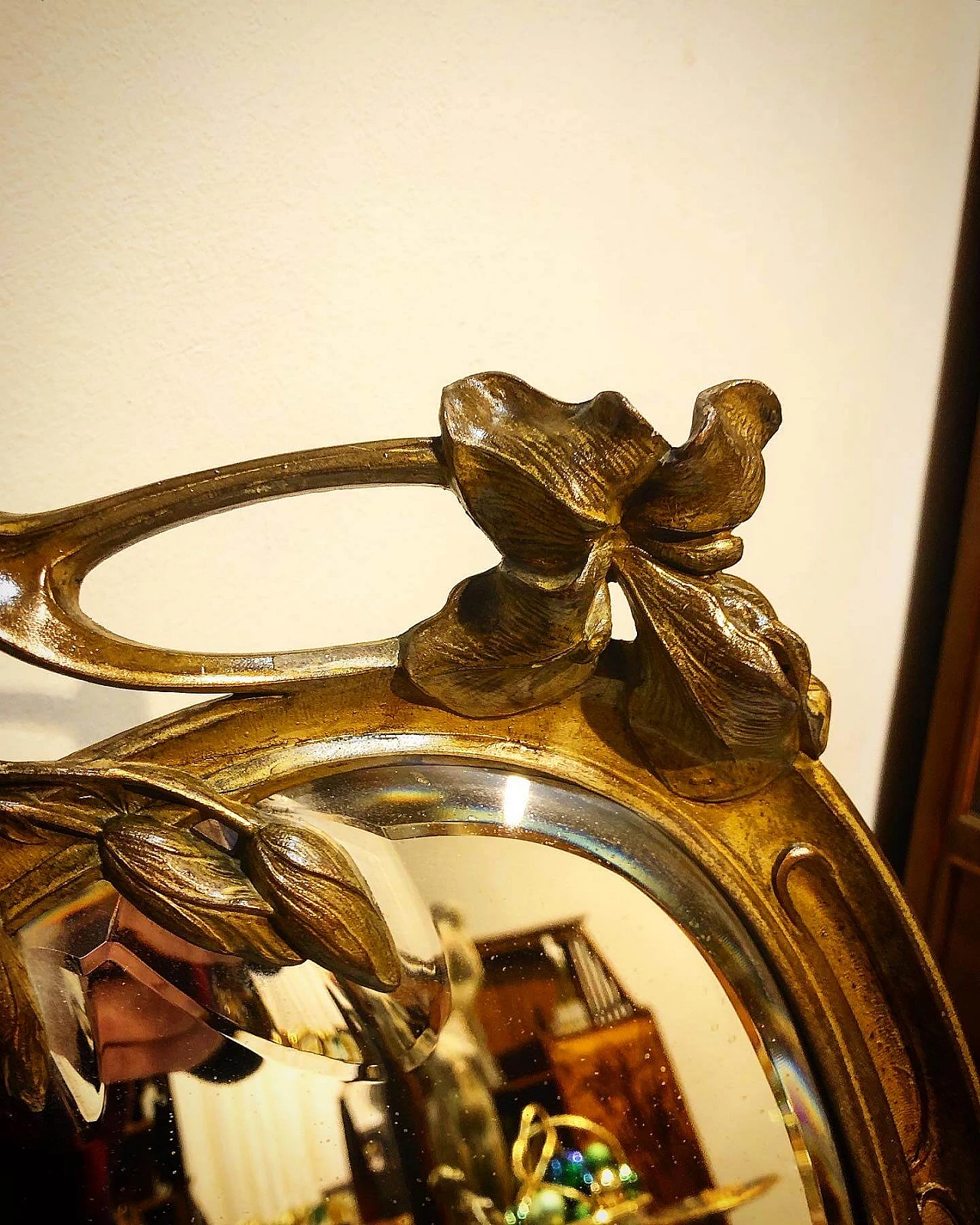 Specchiera da tavolo Art Nouveau in metallo dorato di Lauseur, inizio '900 1245820
