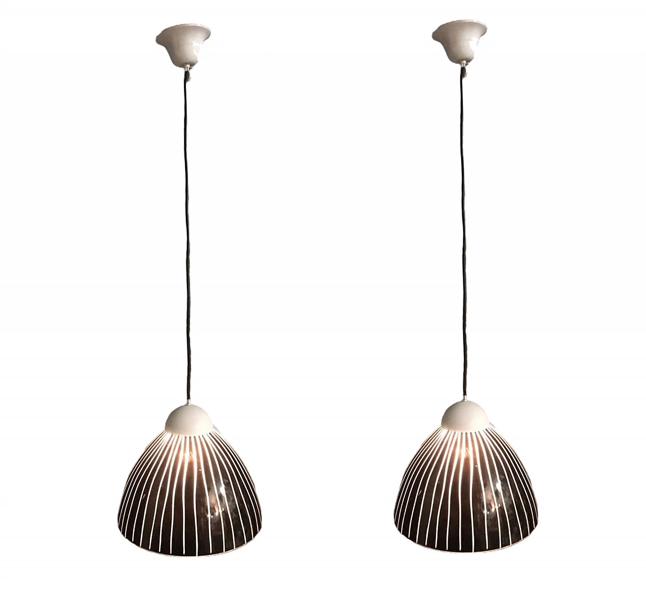 Coppia di lampade a sospensione in vetro di Murano nero, anni '70 1245990