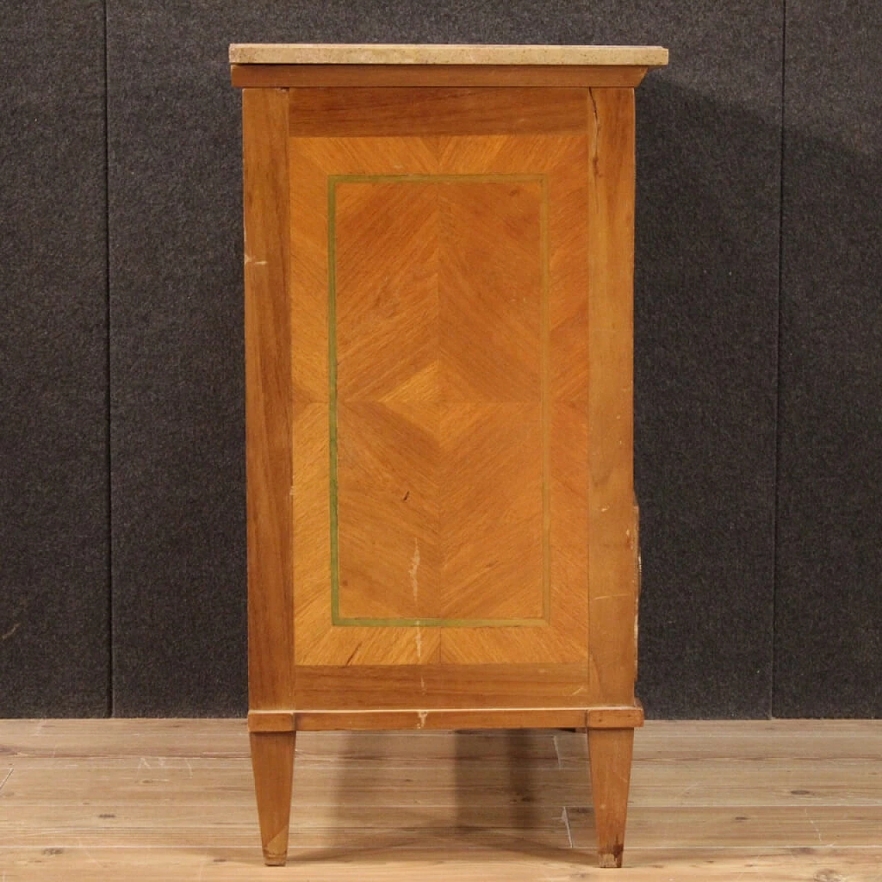 Walnut, mahogany, maple and fruitwood inlaid dresser in Louis XVI style, 1960s 1246013