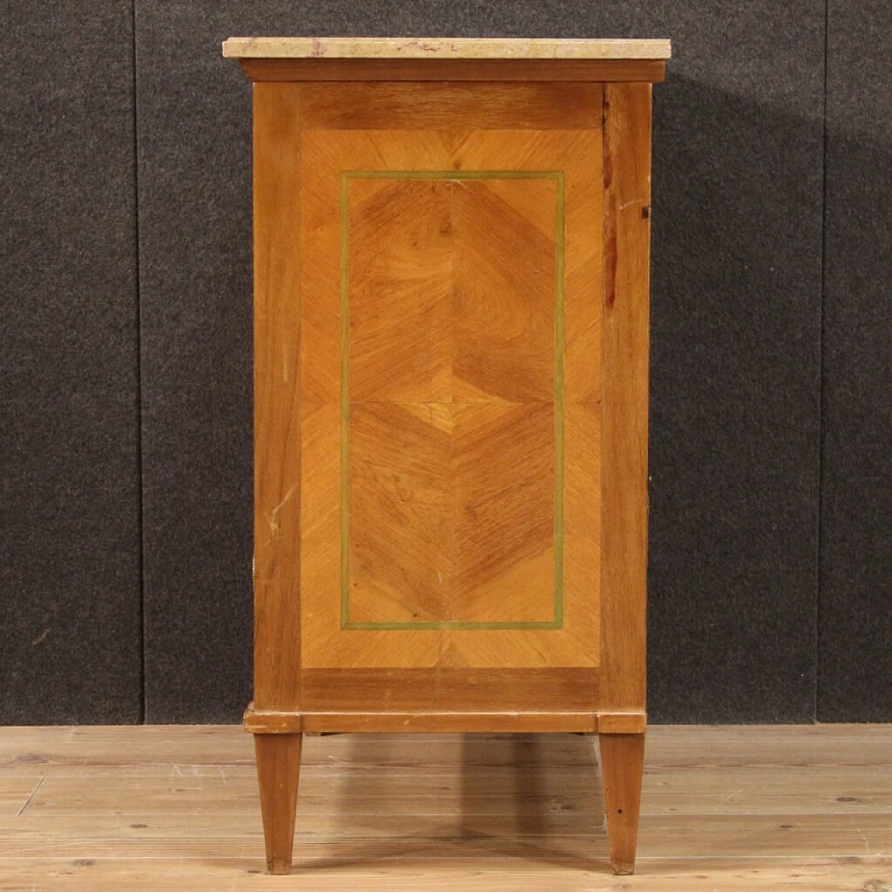 Walnut, mahogany, maple and fruitwood inlaid dresser in Louis XVI style, 1960s 1246017