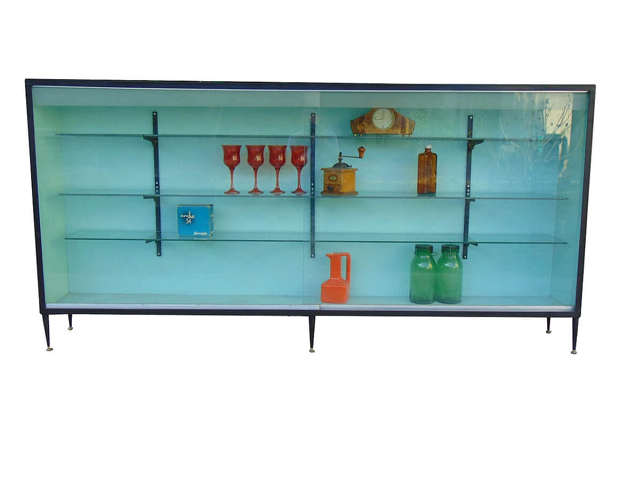Vetrina da esposizione per negozio in vetro e ferro, anni '50 1246034