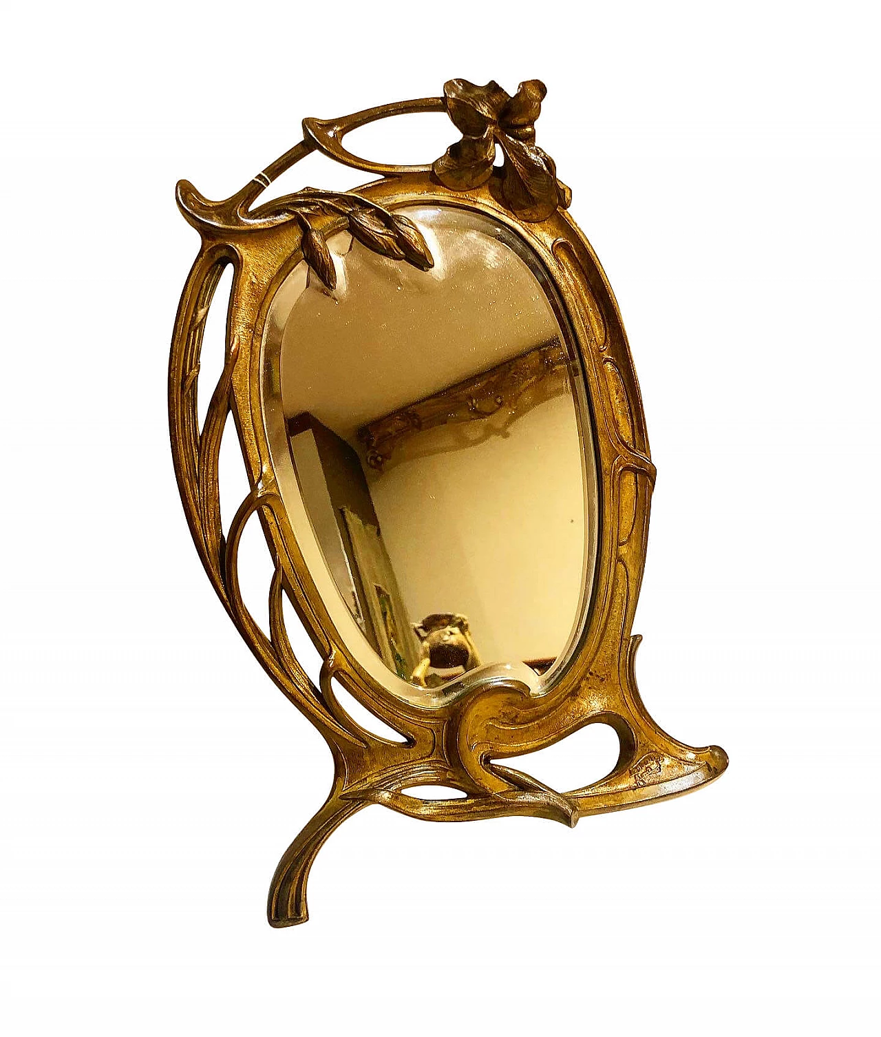 Specchiera da tavolo Art Nouveau in metallo dorato di Lauseur, inizio '900 1246046