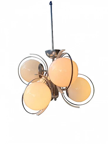 Lampadario Sputnik in vetro bianco, anni '60