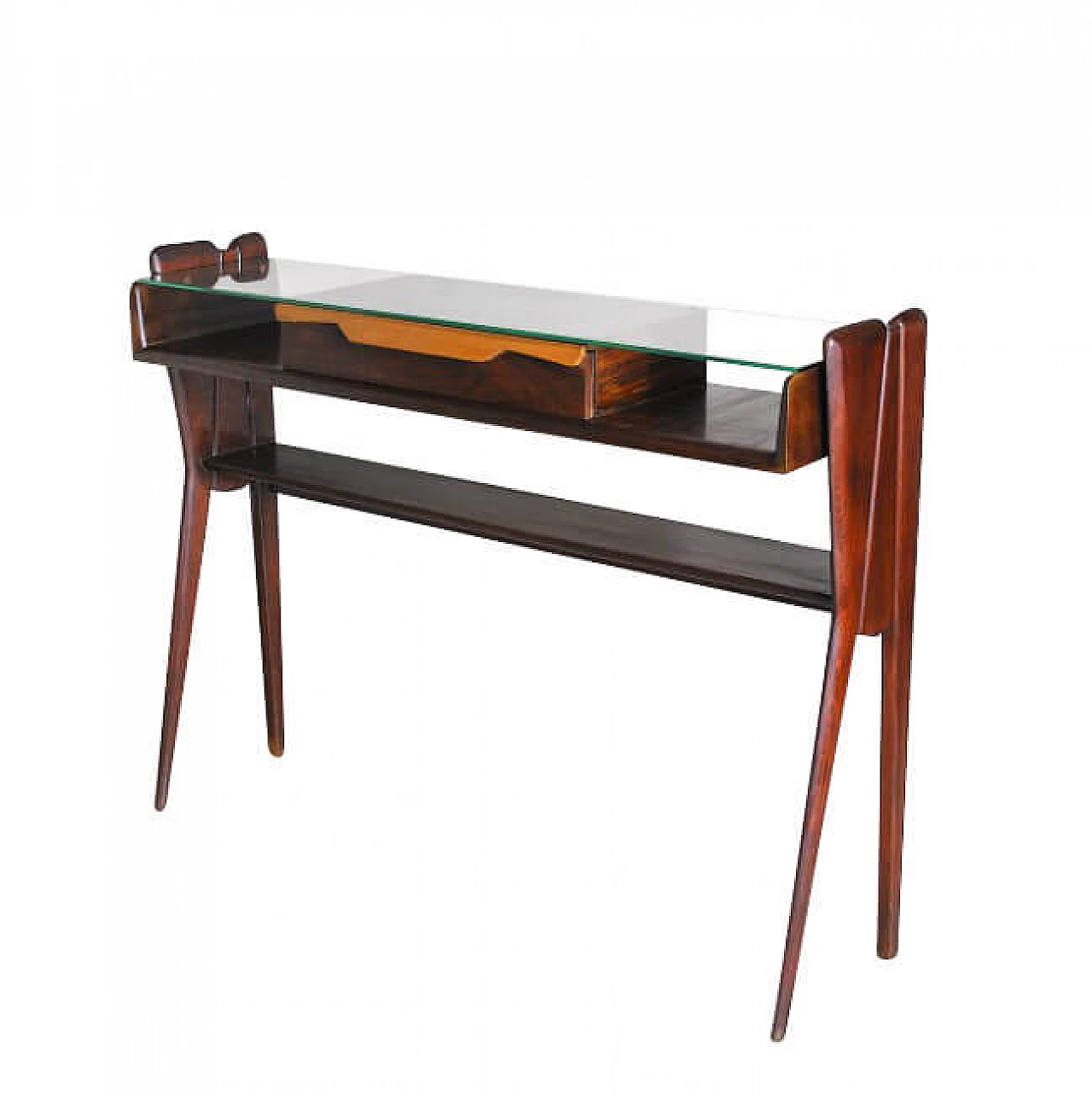 Console with drawer and shelf in wood and glass attributable to Ico and Luisa Parisi, 50s 1246289