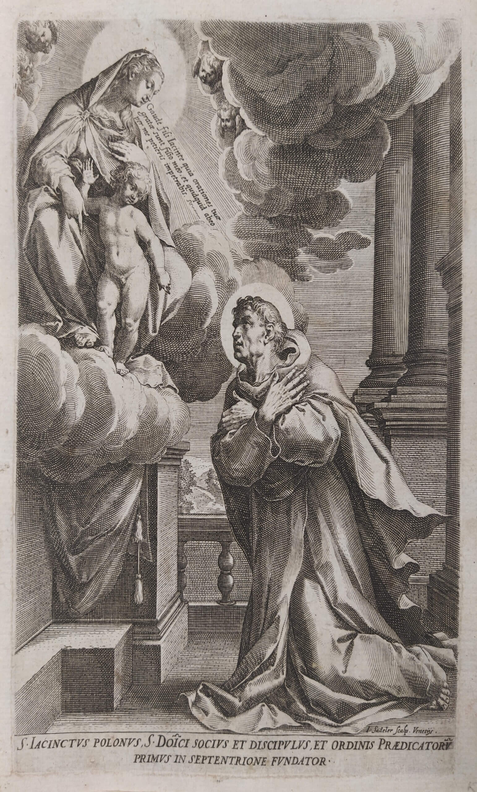 Etching Saint Hyacinth of Poland by Johan Sadeler I, 16th century intOndo