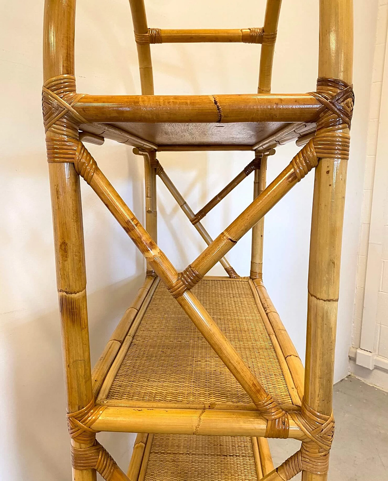 Bookcase in bamboo and wicker, 70s 1246637