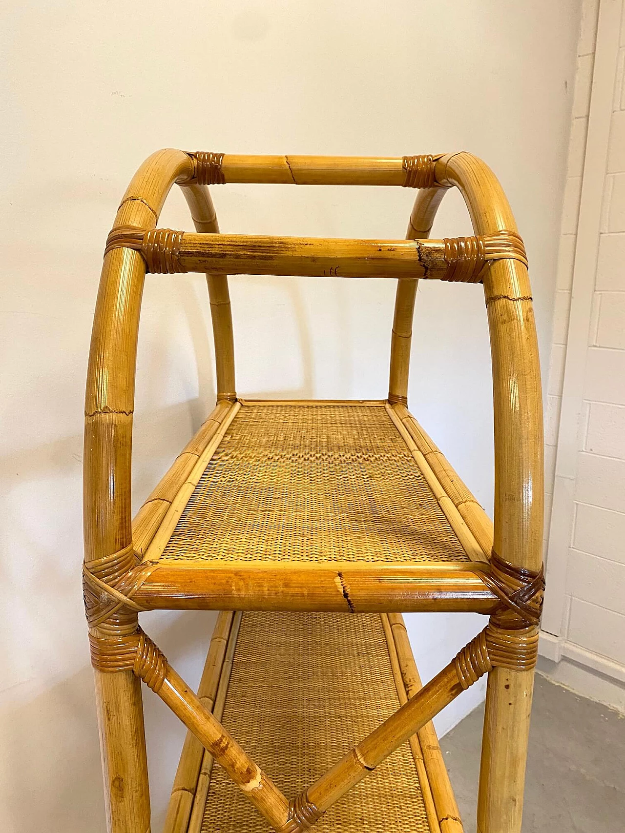 Bookcase in bamboo and wicker, 70s 1246638