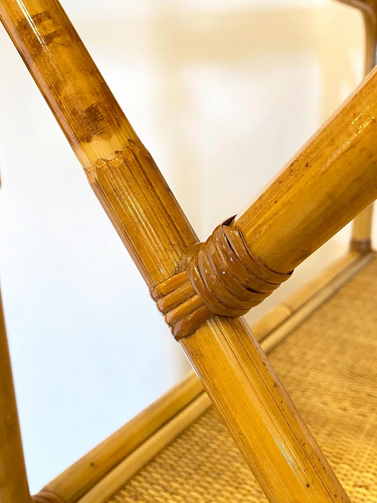 Bookcase in bamboo and wicker, 70s 1246641