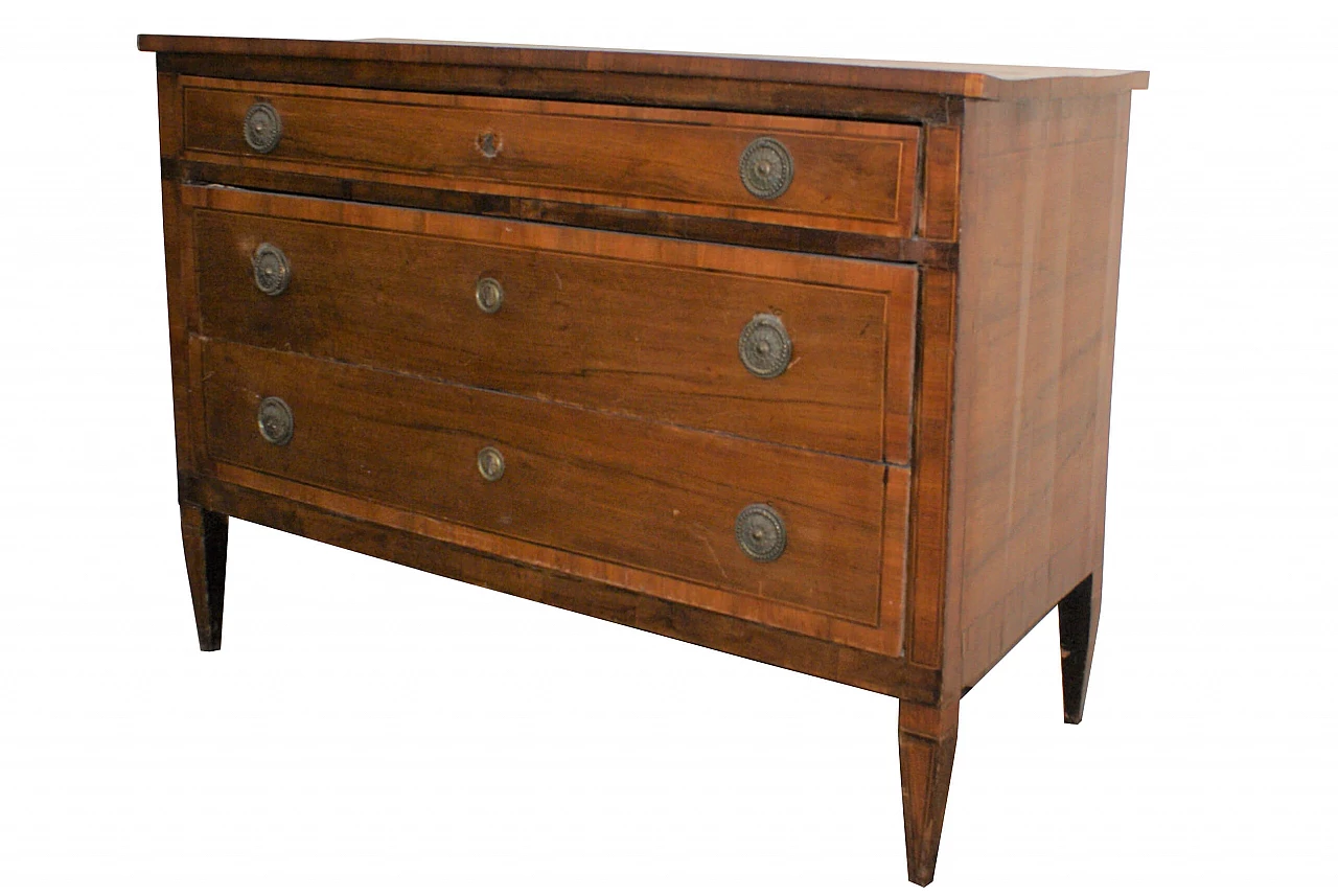 Cassettone Luigi XVI impiallacciato con riquadri in legni scuri, '800 1247045