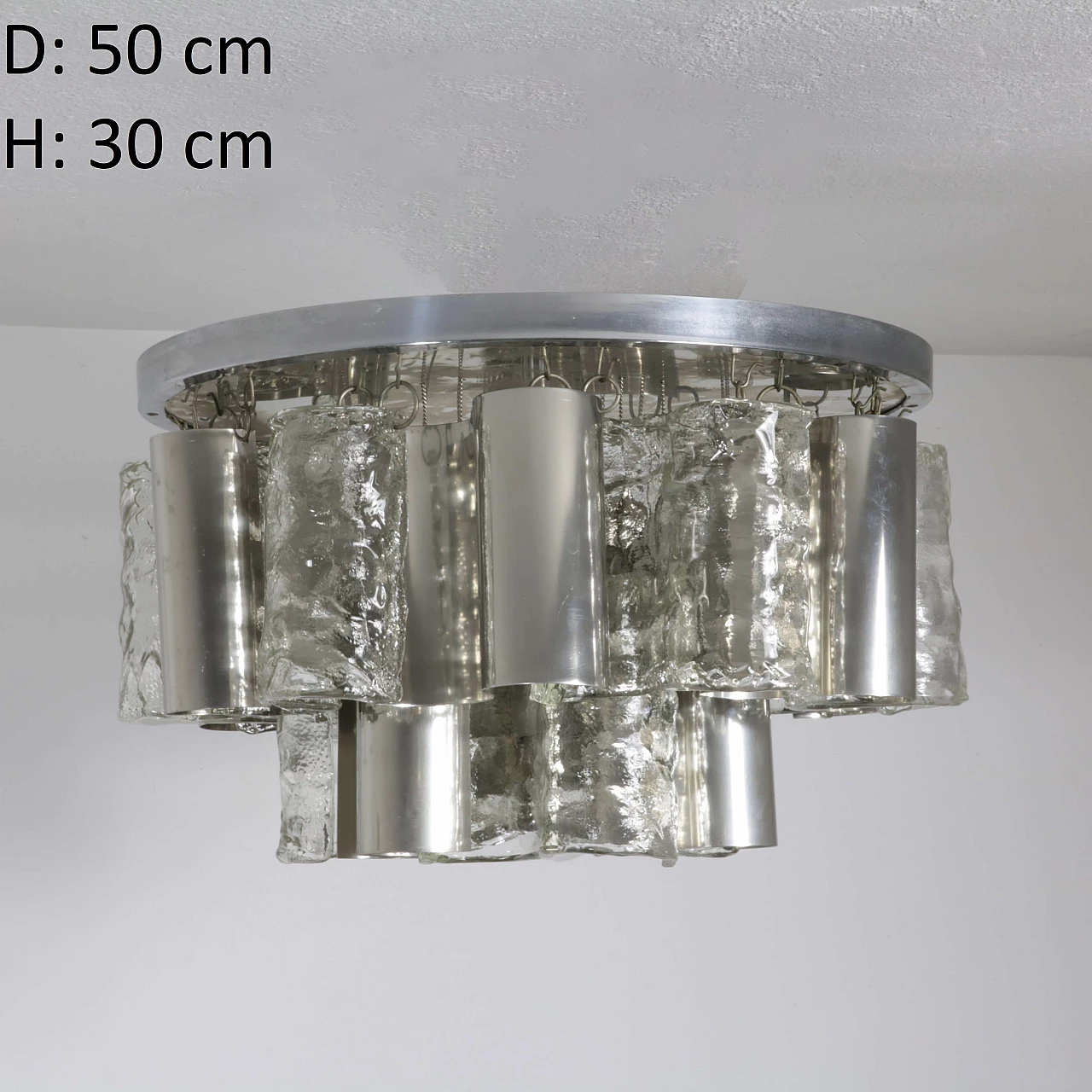 Lampadario di Zeroquattro in vetro e metallo, anni '70 1247639