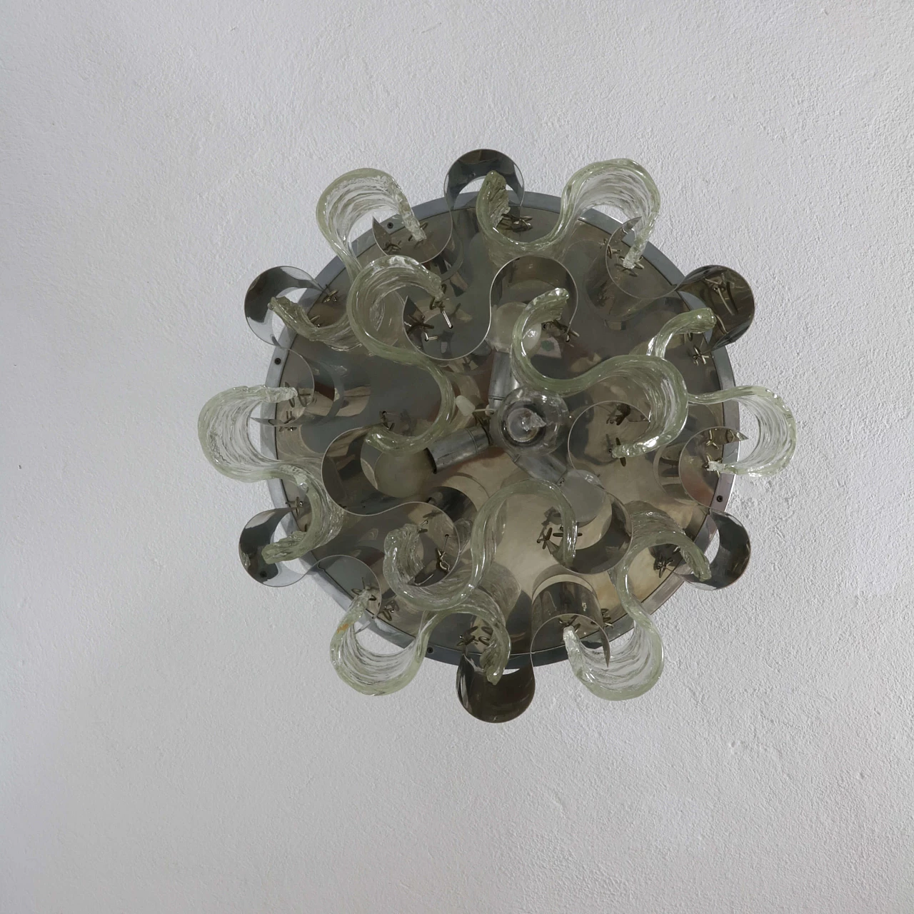 Chandelier by Zeroquattro in glass and metal, 70s 1247640