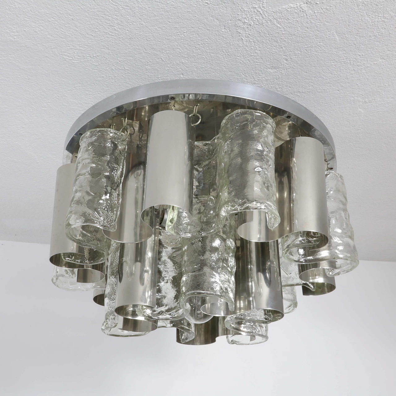 Chandelier by Zeroquattro in glass and metal, 70s 1247642