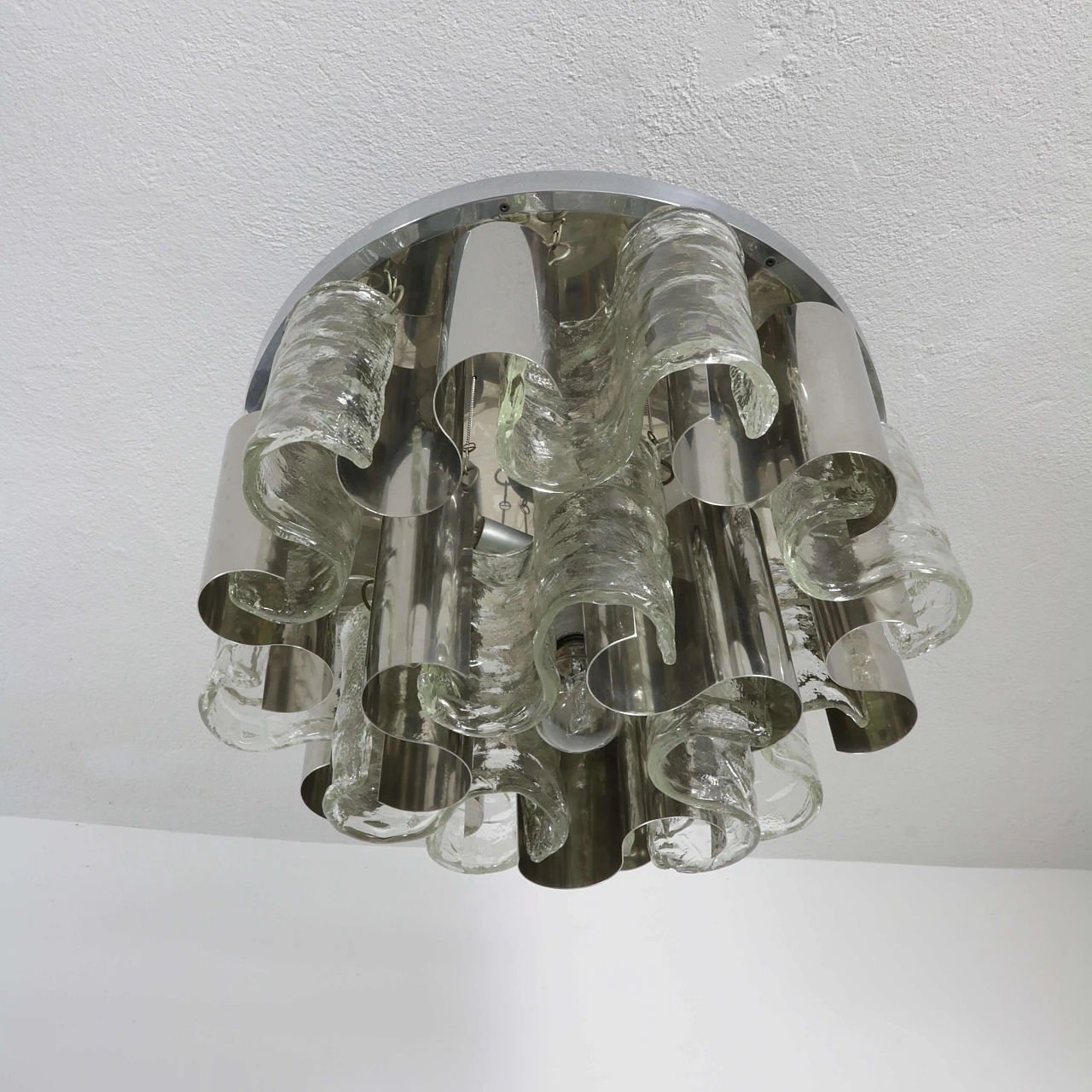 Chandelier by Zeroquattro in glass and metal, 70s 1247646