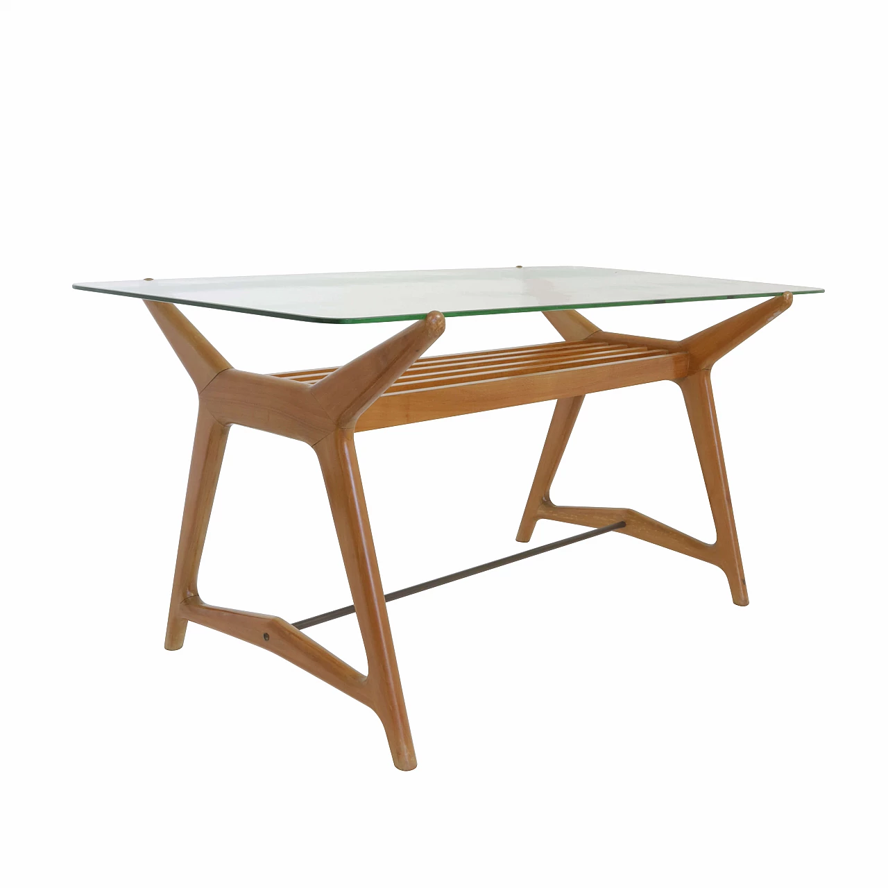 Coffee table in cherry wood and glass, 50s 1247783
