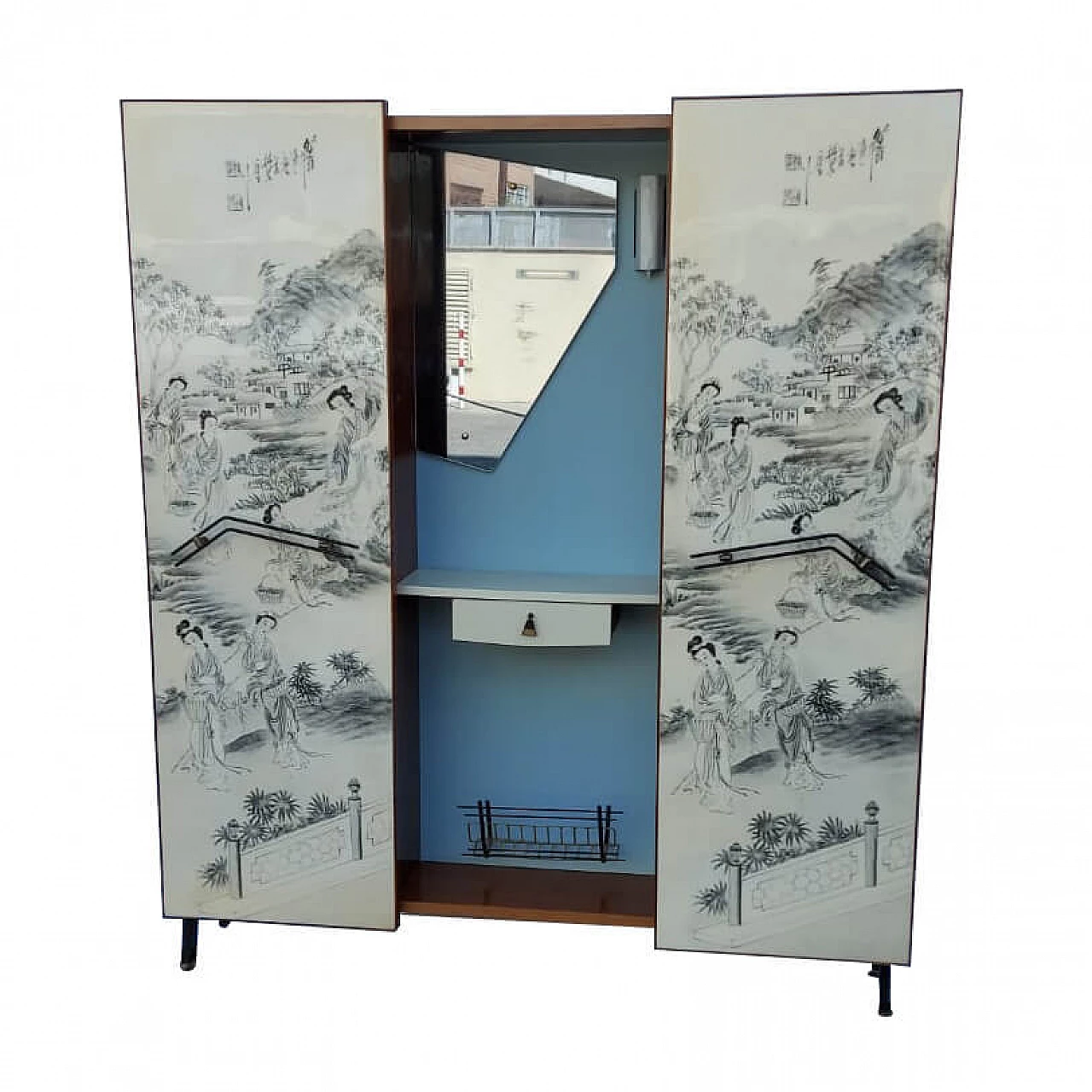 Cabinet with coat rack and sliding doors chinoiserie, 50s 1247816