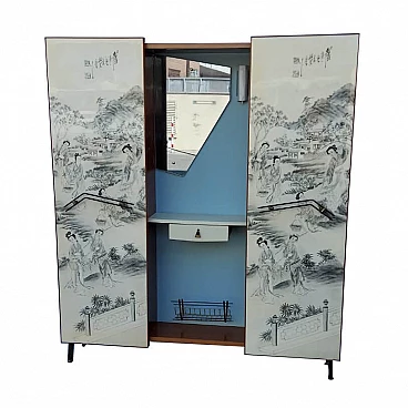 Cabinet with coat rack and sliding doors chinoiserie, 50s