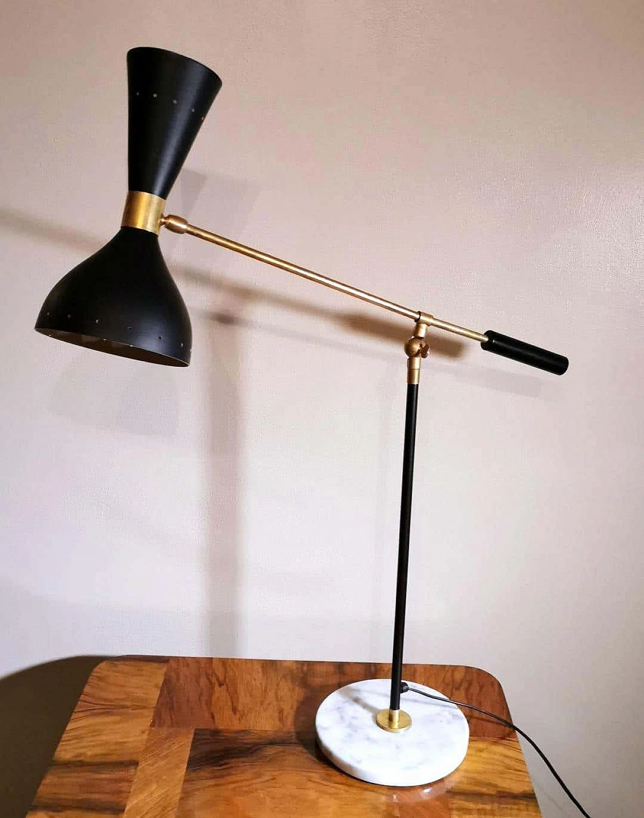 Diabolo by Stilnovo style table lamp in brass with base in Carrara marble, 60s 1247972