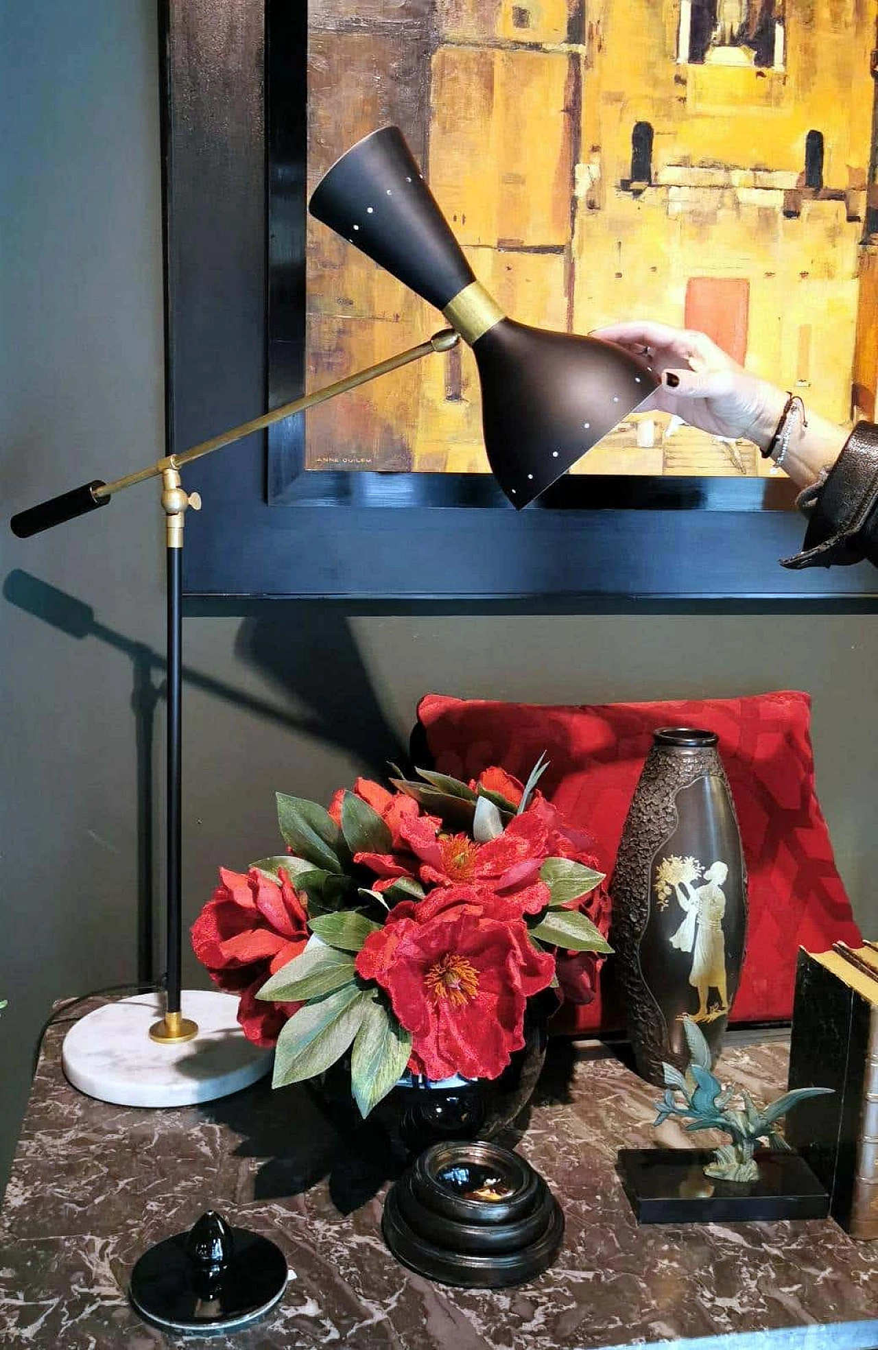 Diabolo by Stilnovo style table lamp in brass with base in Carrara marble, 60s 1247986