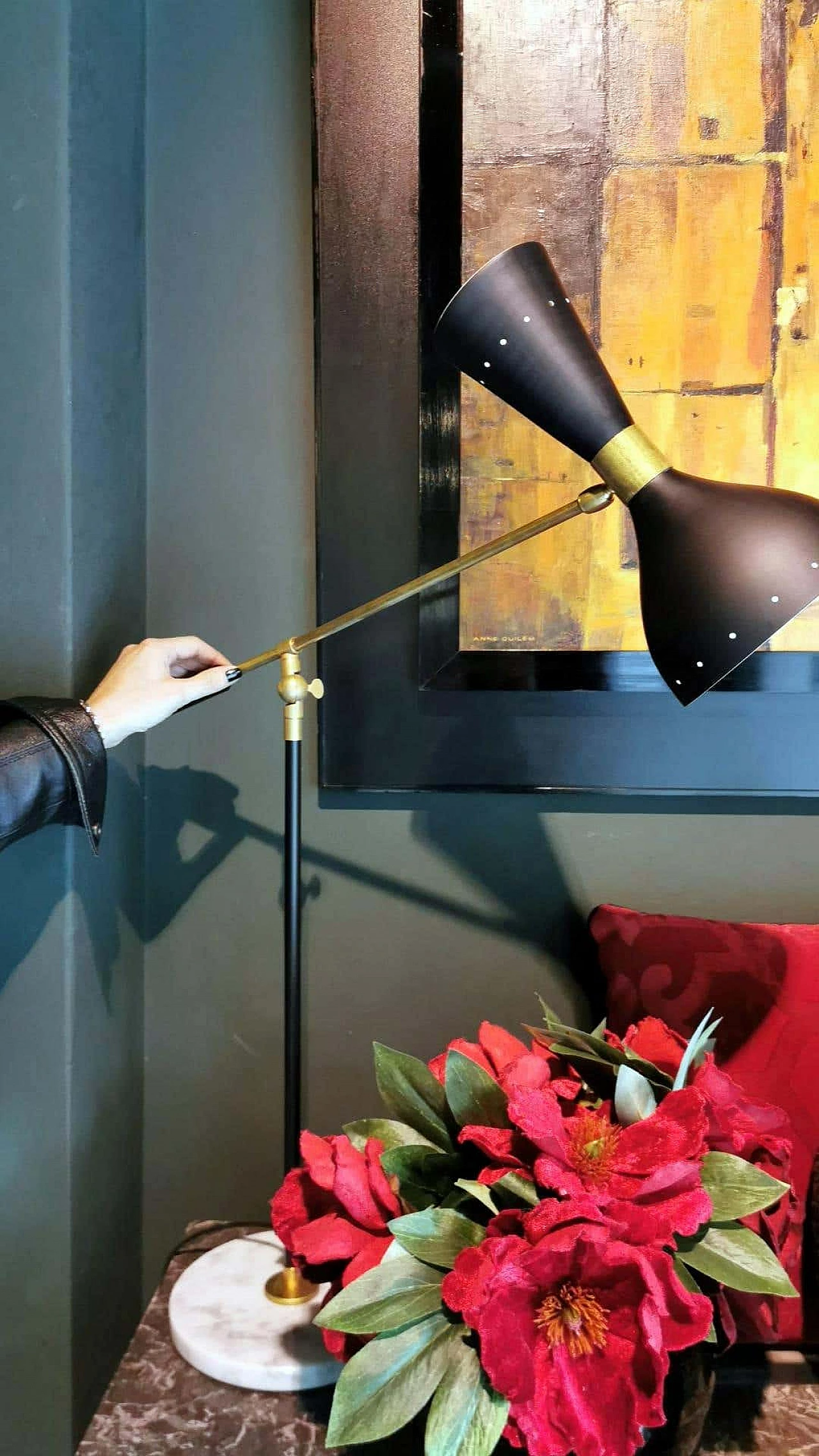 Diabolo by Stilnovo style table lamp in brass with base in Carrara marble, 60s 1247987