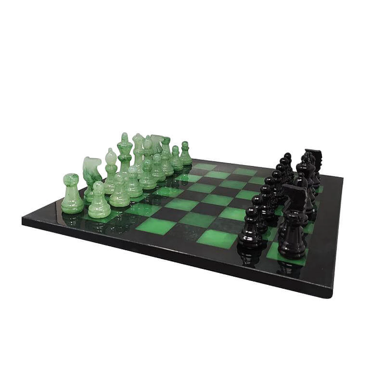 Black and green chess set in Volterra alabaster, 70s 1248218