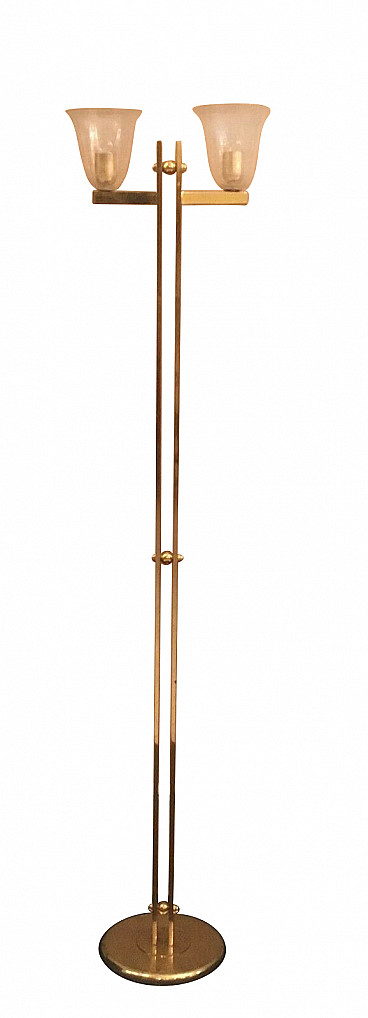 Floor lamp in brass and etched Murano glass attributable to Banci, 70s