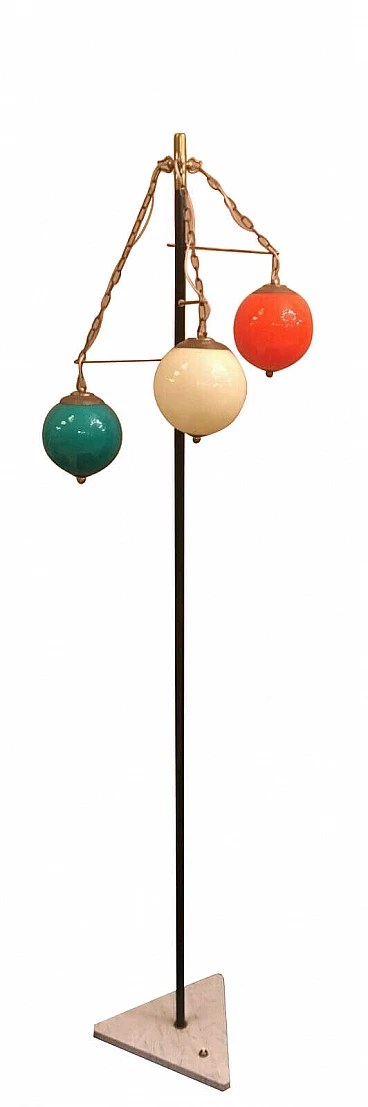 Floor lamp in iron, marble and glass attributable to Stilnovo, 50s