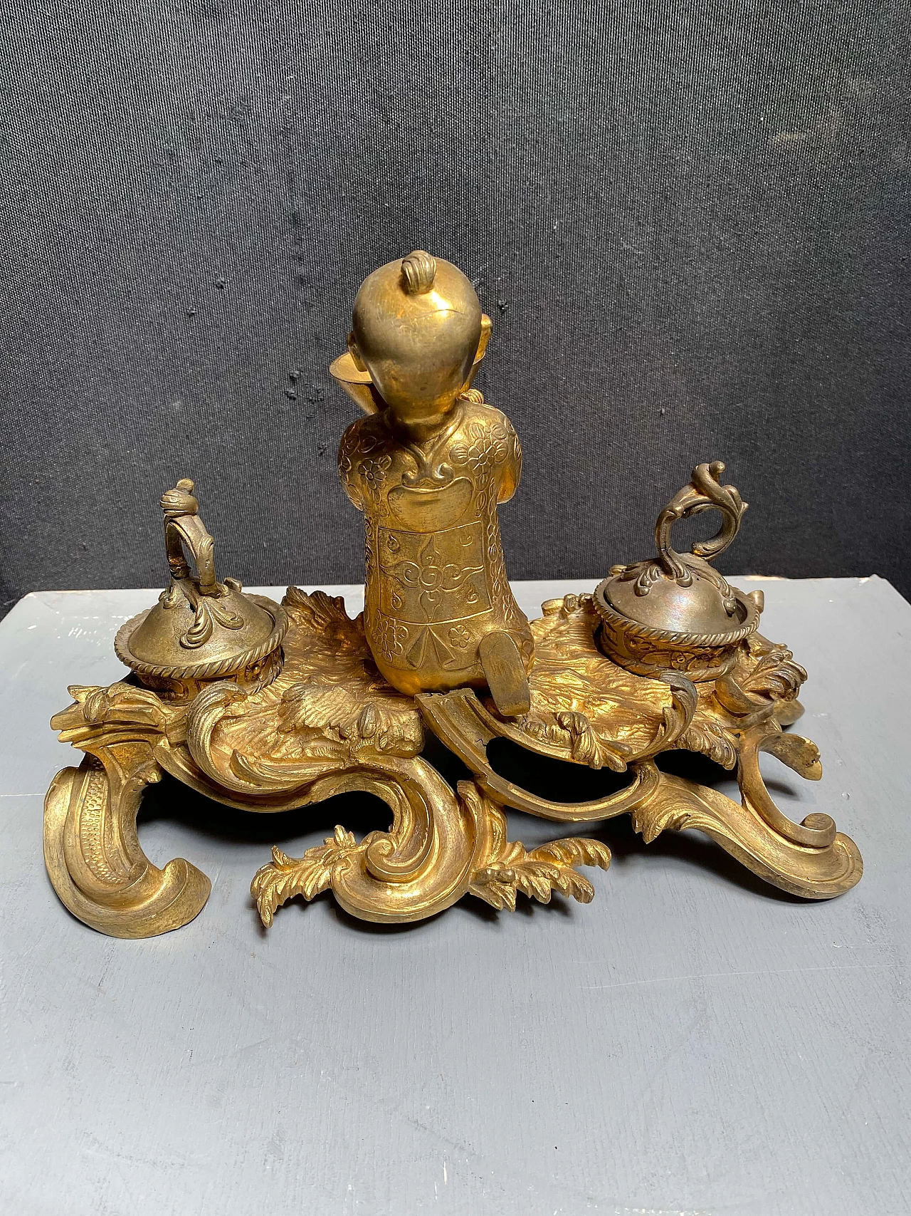 French inkwell in gilded bronze, 1940s 1248453
