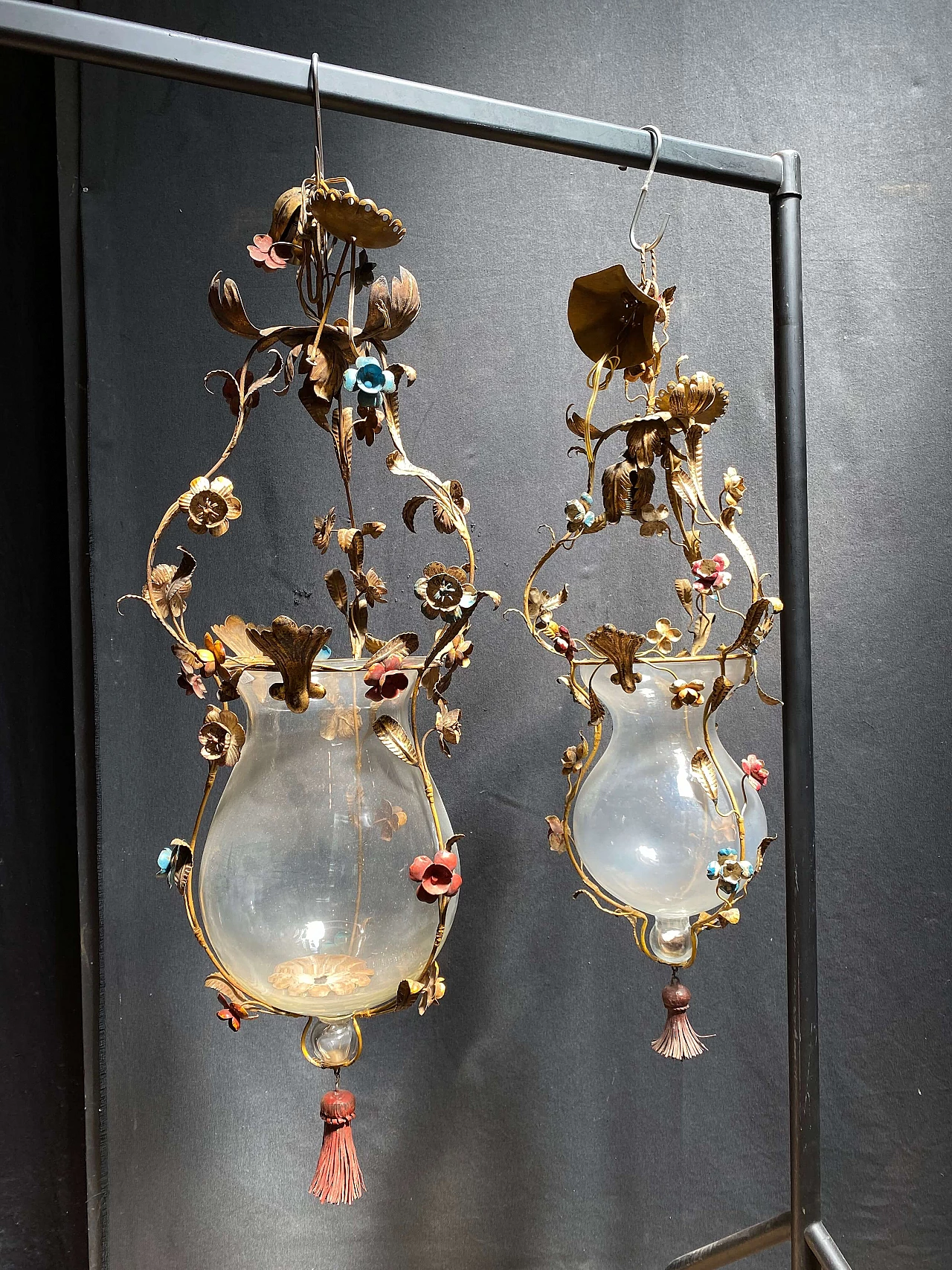 Pair of glass and brass lanterns, 40s 1248472