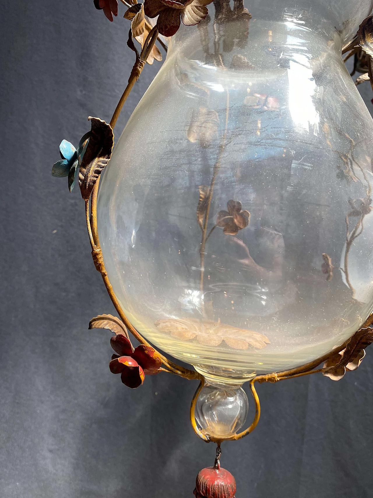 Coppia di lanterne in vetro e ottone, anni '40 1248476