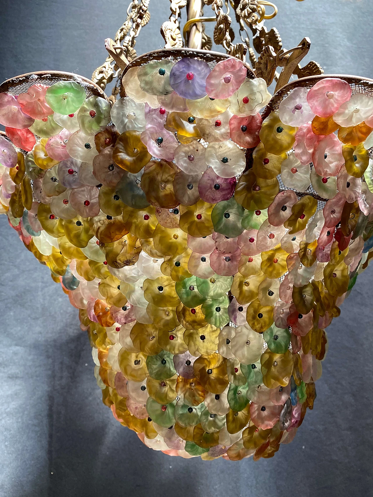 Lampadario con fiori in pasta di vetro, fine '800 1248493