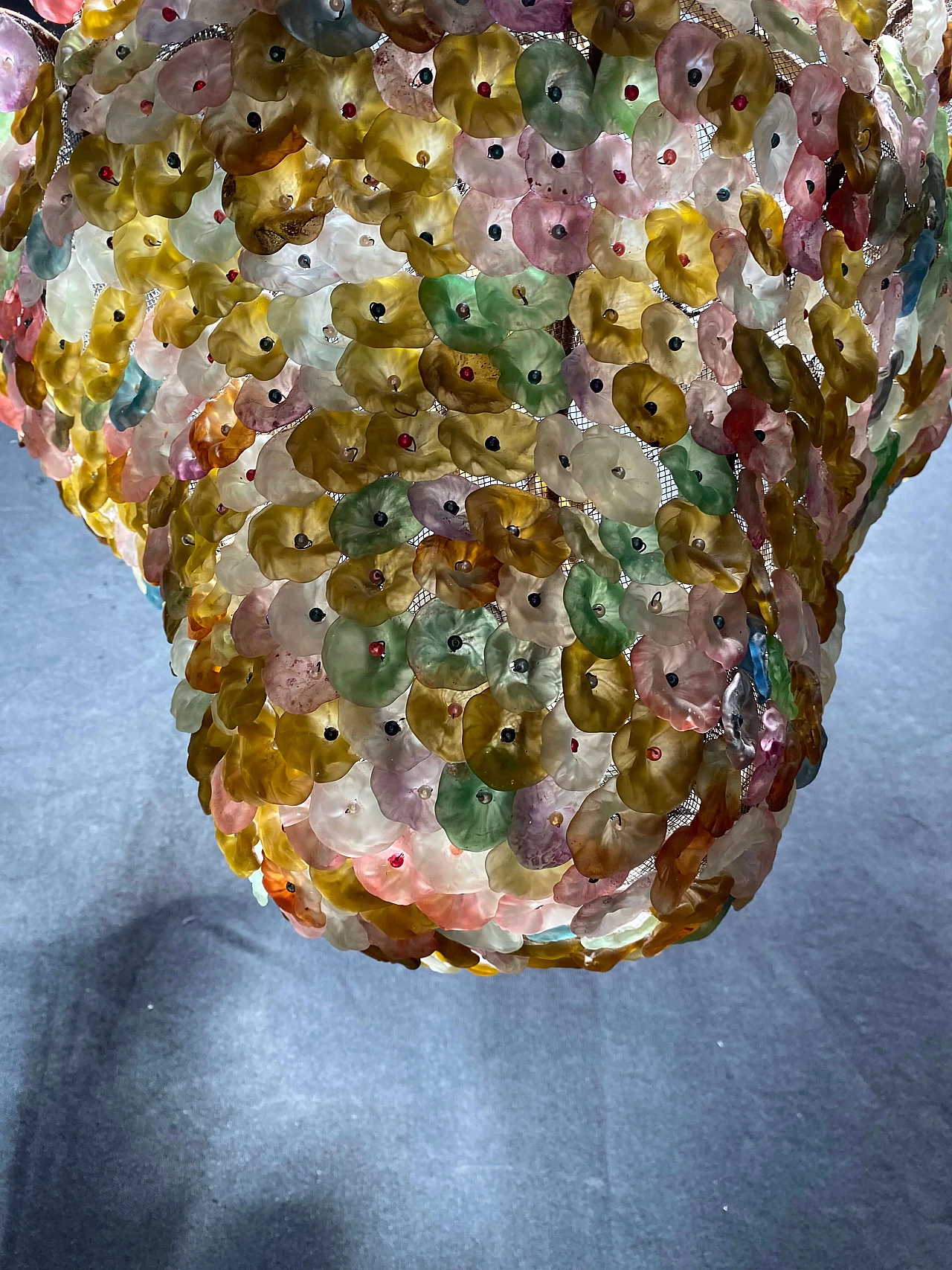 Lampadario con fiori in pasta di vetro, fine '800 1248494