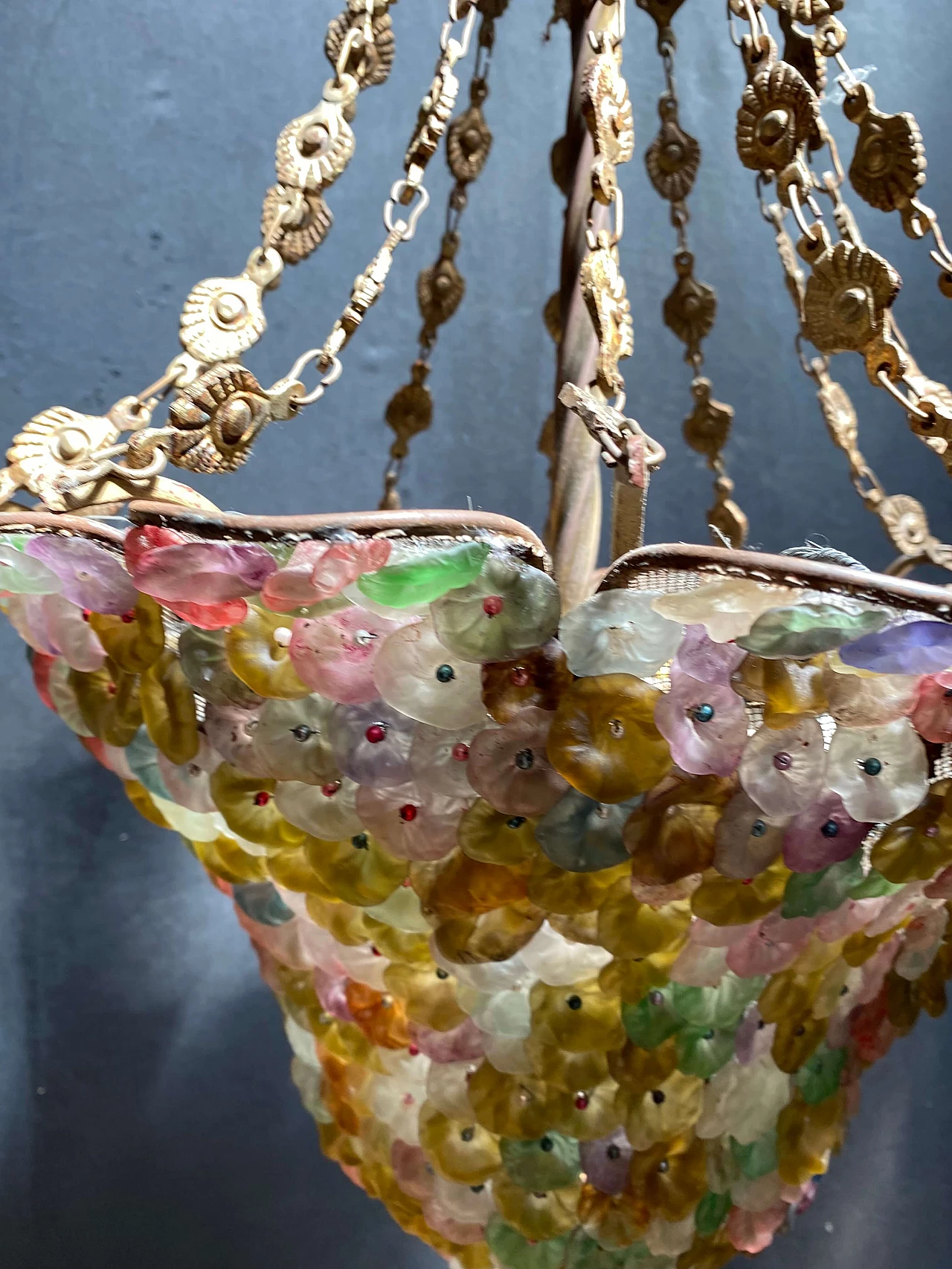 Lampadario con fiori in pasta di vetro, fine '800 1248496