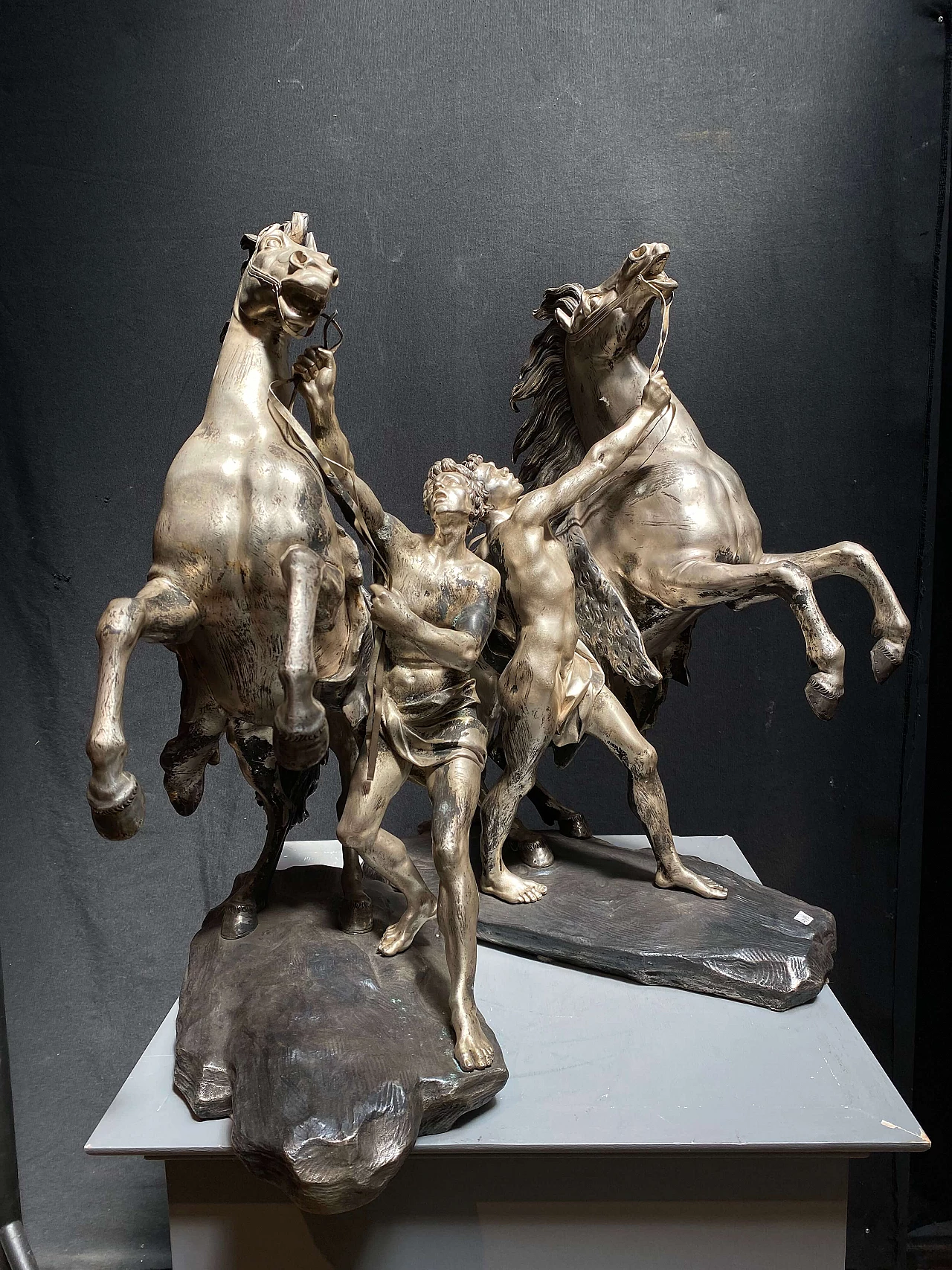 Pair of equestrian statues in silver bronze, late 19th century 1248521