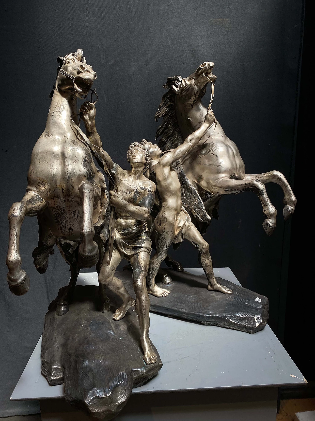 Pair of equestrian statues in silver bronze, late 19th century 1248523