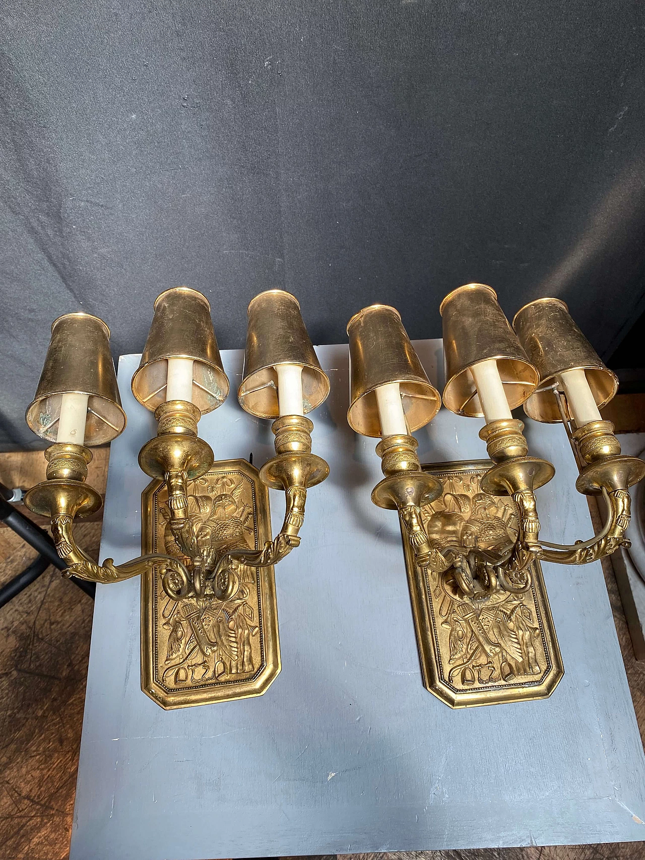 Coppia di applique francesi in bronzo dorato, fine '800 1248550