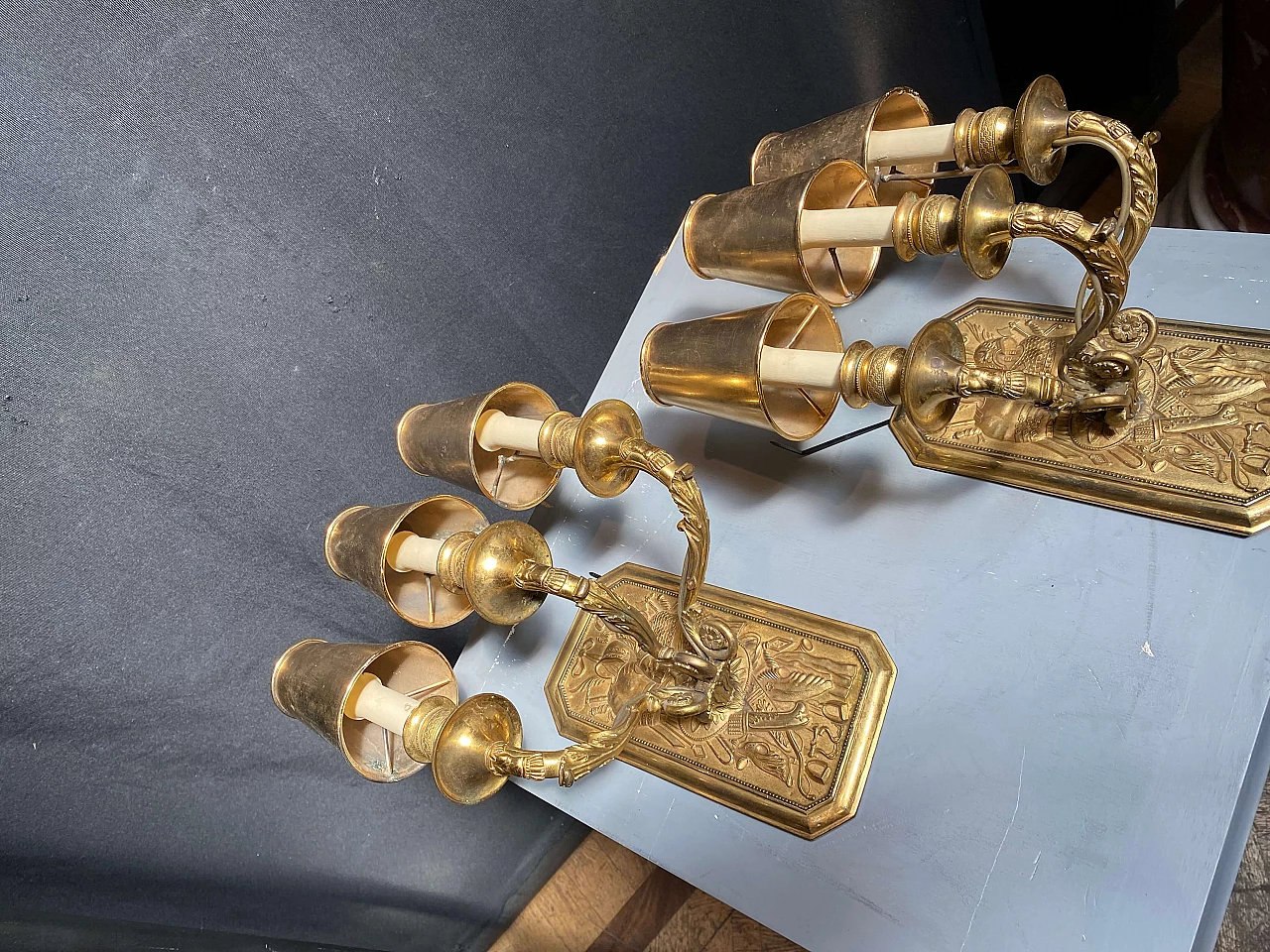 Coppia di applique francesi in bronzo dorato, fine '800 1248554