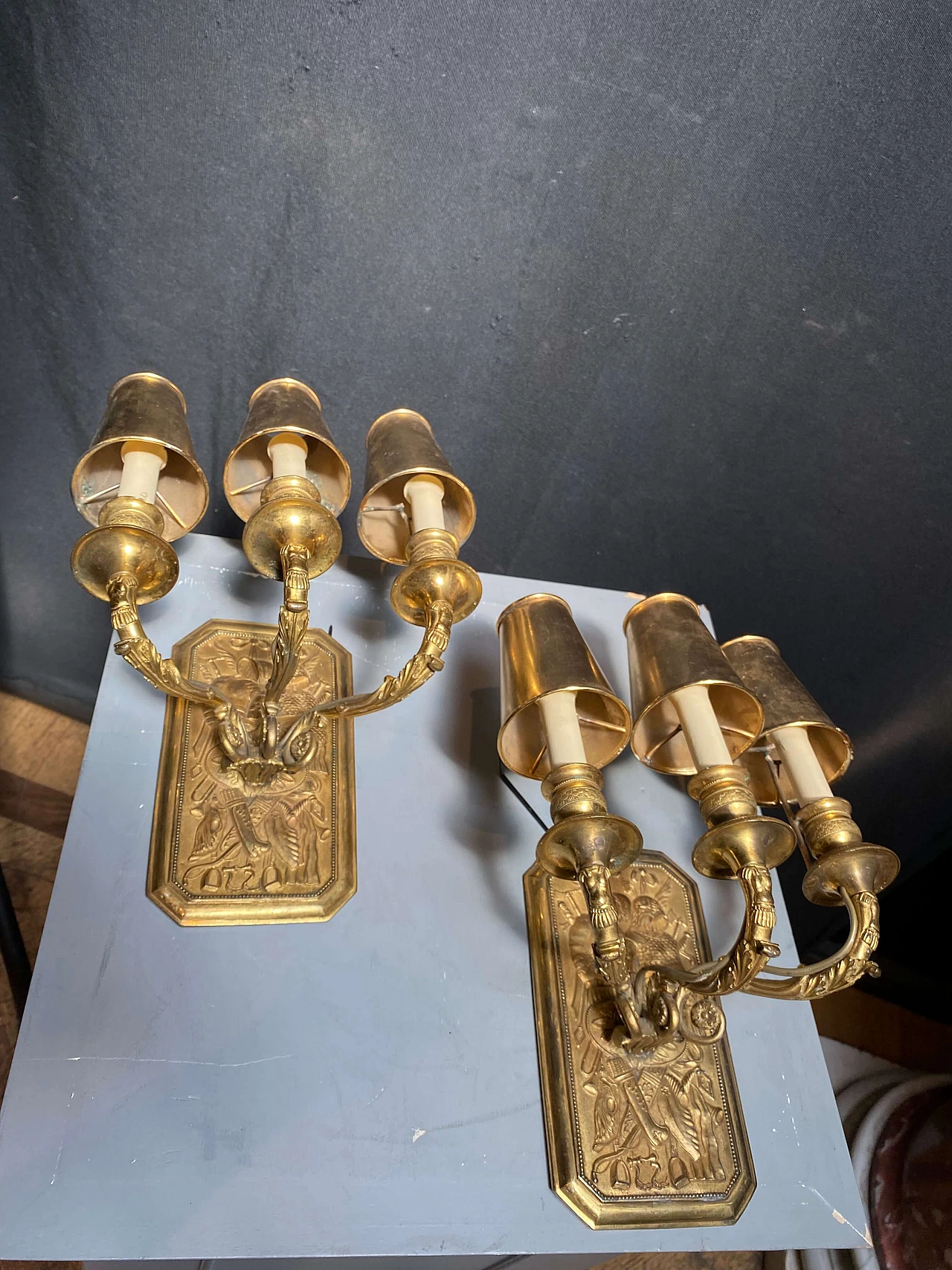 Coppia di applique francesi in bronzo dorato, fine '800 1248555