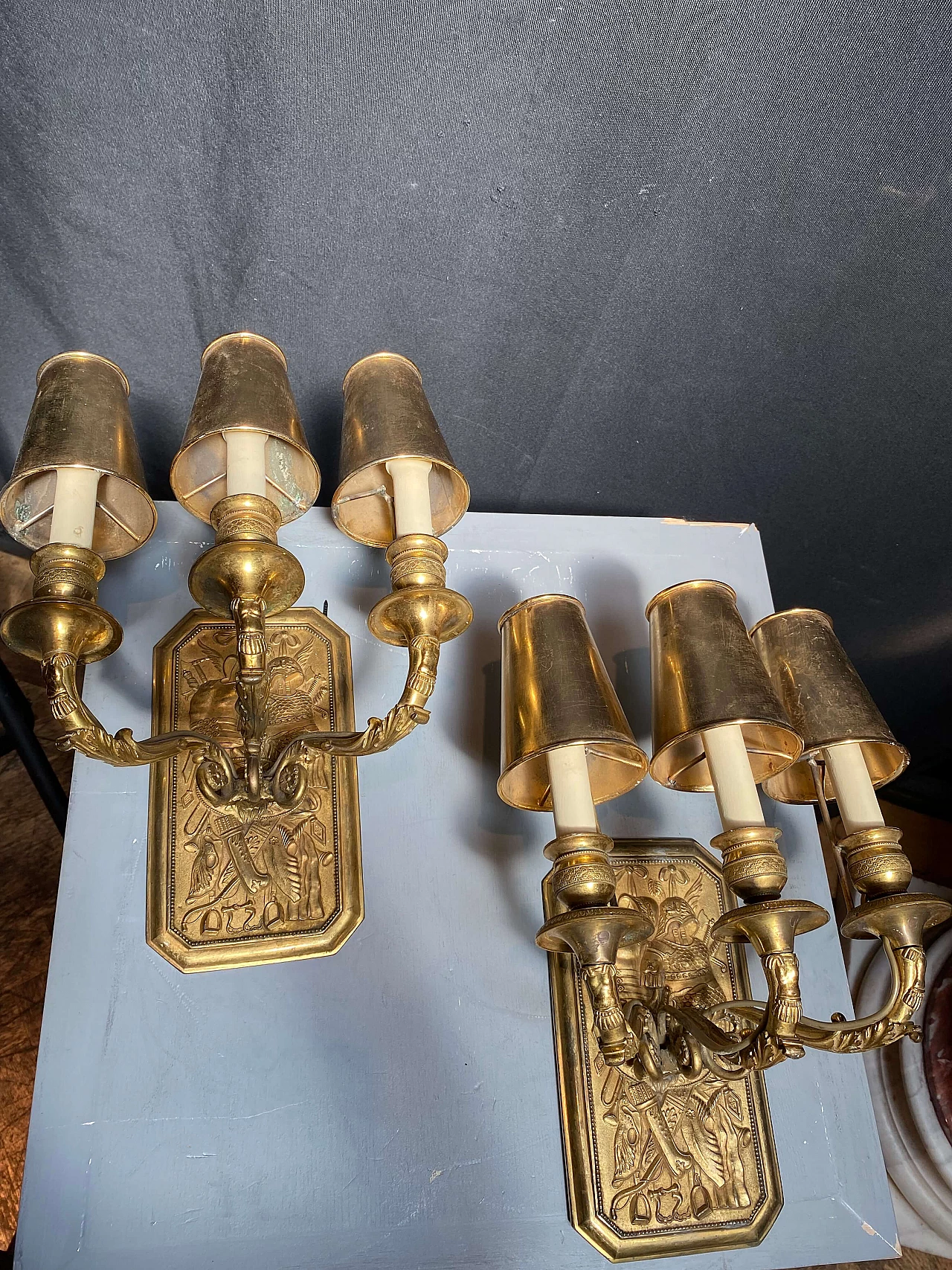 Coppia di applique francesi in bronzo dorato, fine '800 1248556