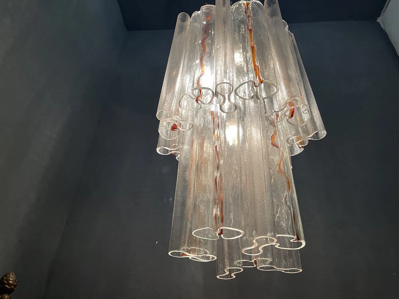 Large tubular Murano glass chandelier, 1970s 1248628