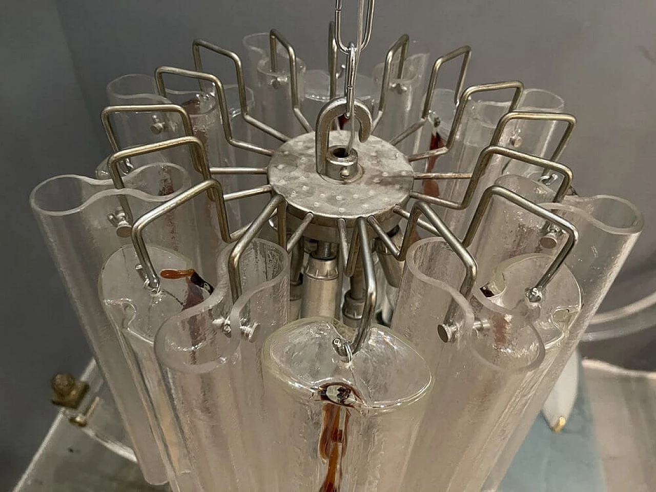Large tubular Murano glass chandelier, 1970s 1248634