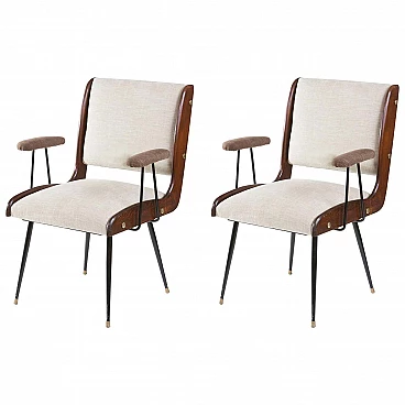 Pair of chairs in wood with cotton covering, 40s