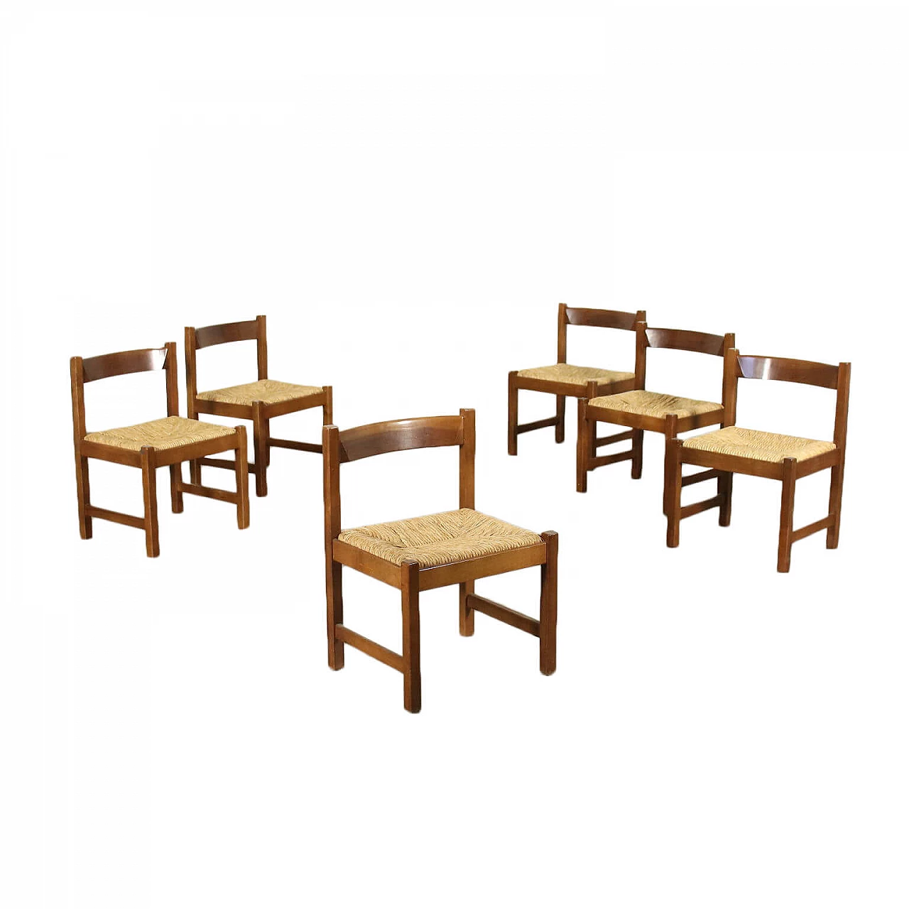 6 Torbecchia chairs in beechwood and raffia by Giovanni Michelucci for Poltronova, 60s 1248691