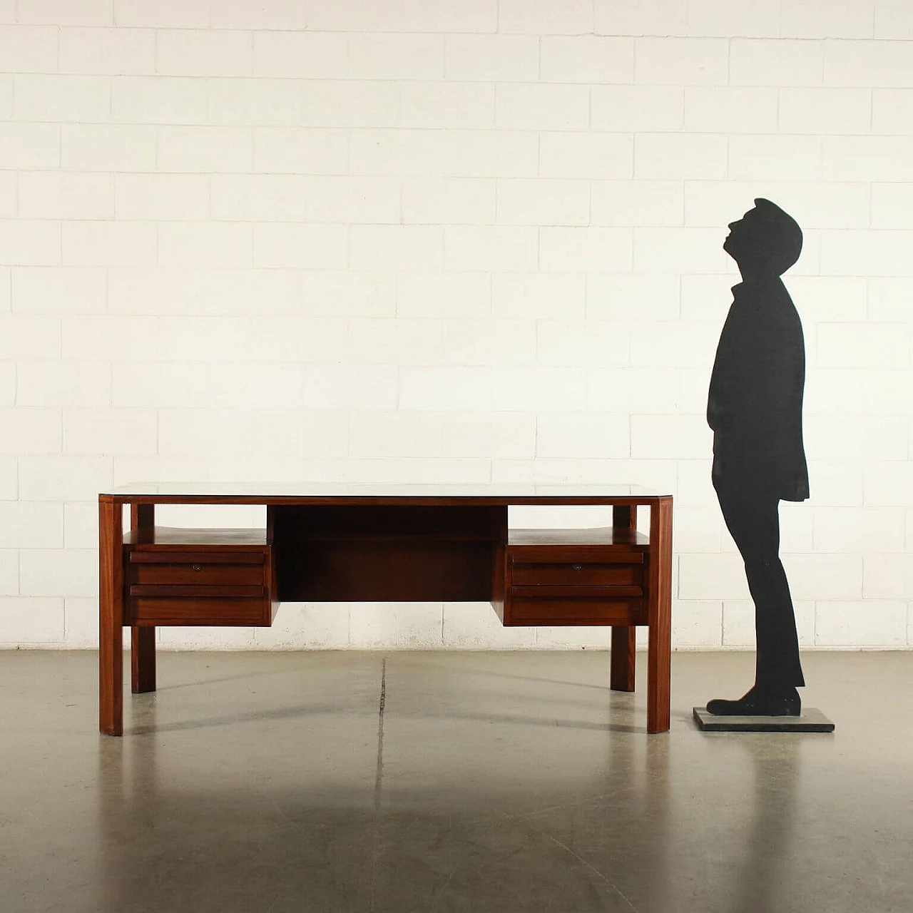 Desk in teak with glass top, 60s 1248764