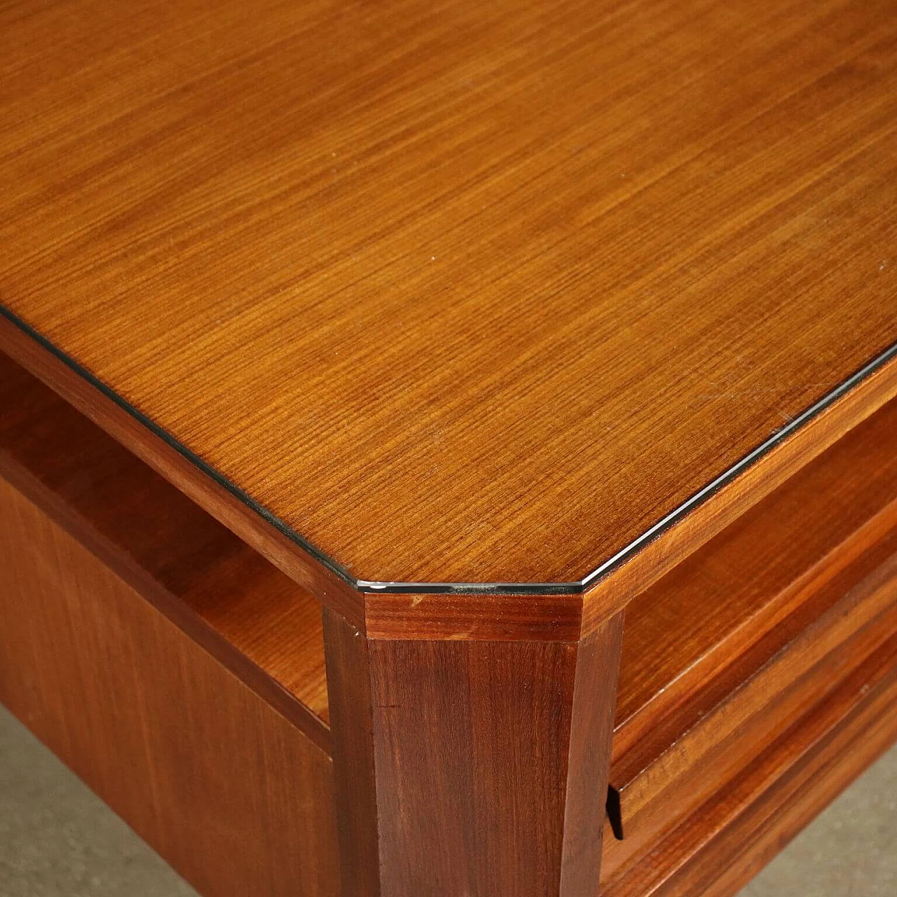 Desk in teak with glass top, 60s 1248767