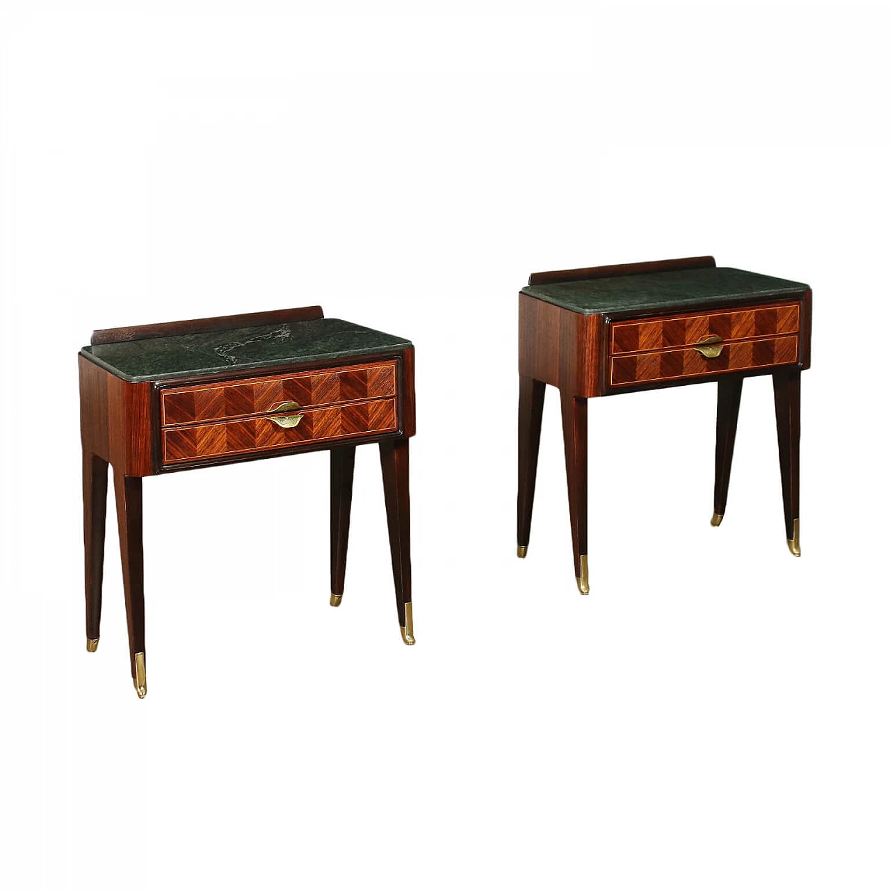 Pair of bedside tables in rosewood, marble and brass, 50s 1248812