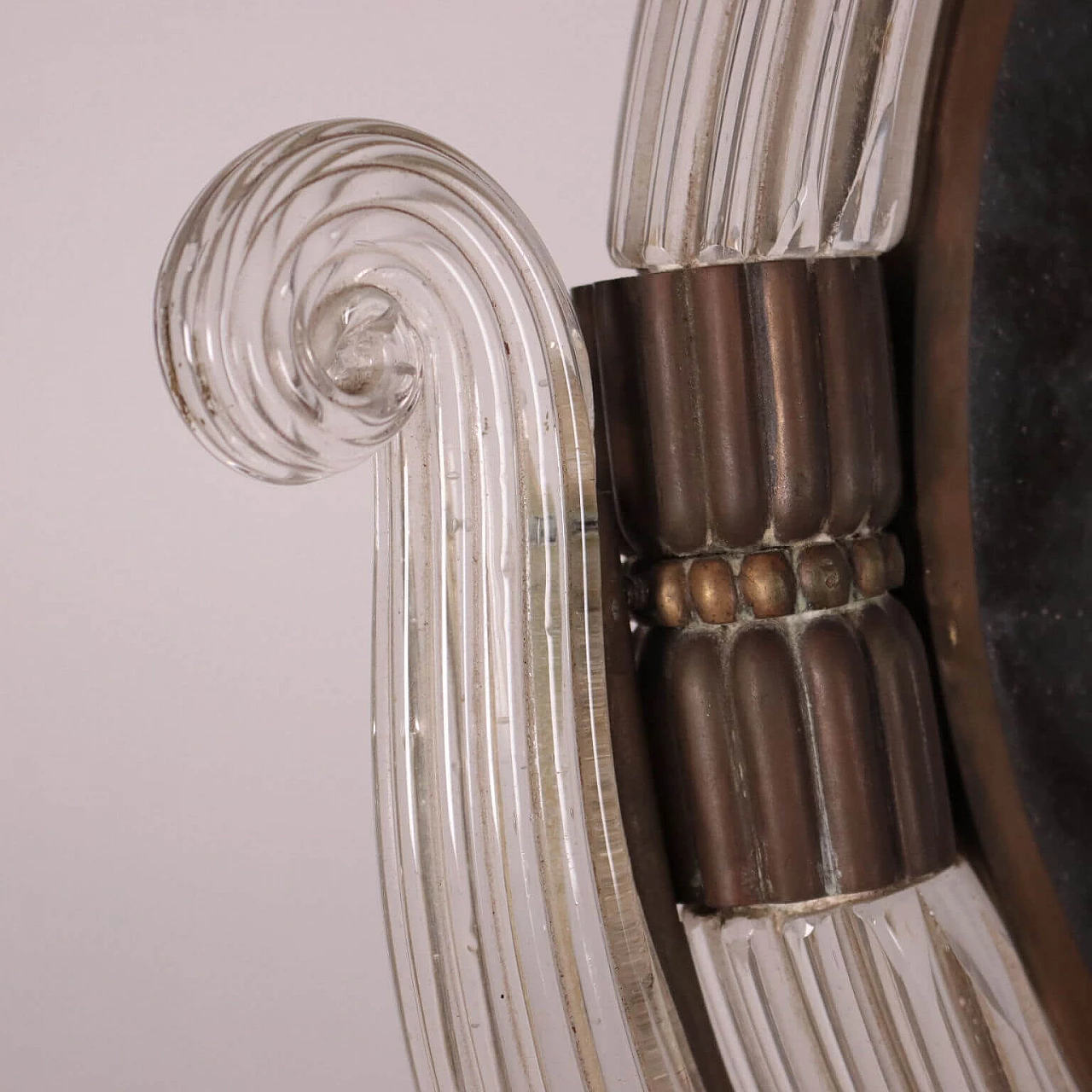 Specchio da tavolo in bronzo e vetro di Murano alla maniera di Barovier, anni '30 1248814