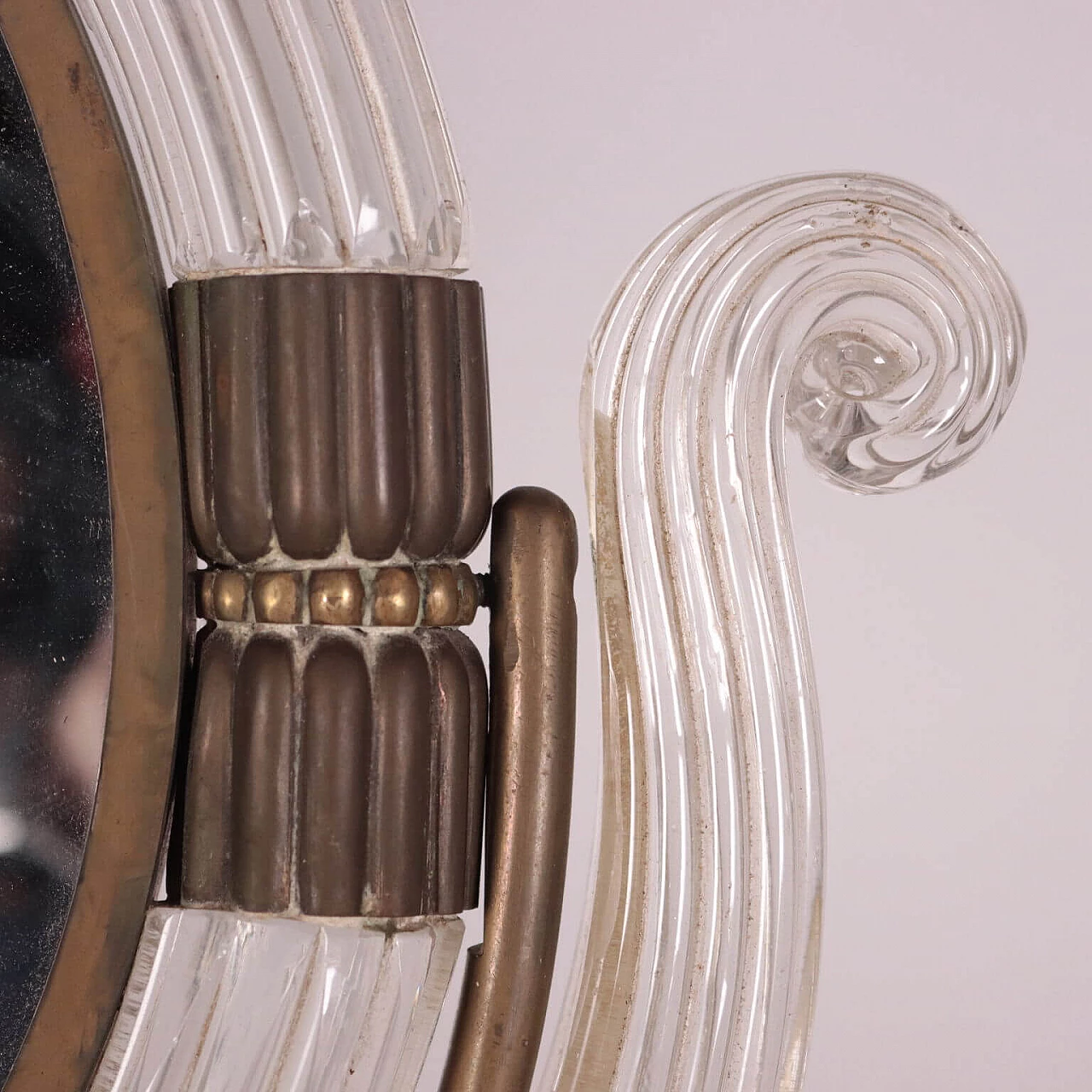 Specchio da tavolo in bronzo e vetro di Murano alla maniera di Barovier, anni '30 1248816