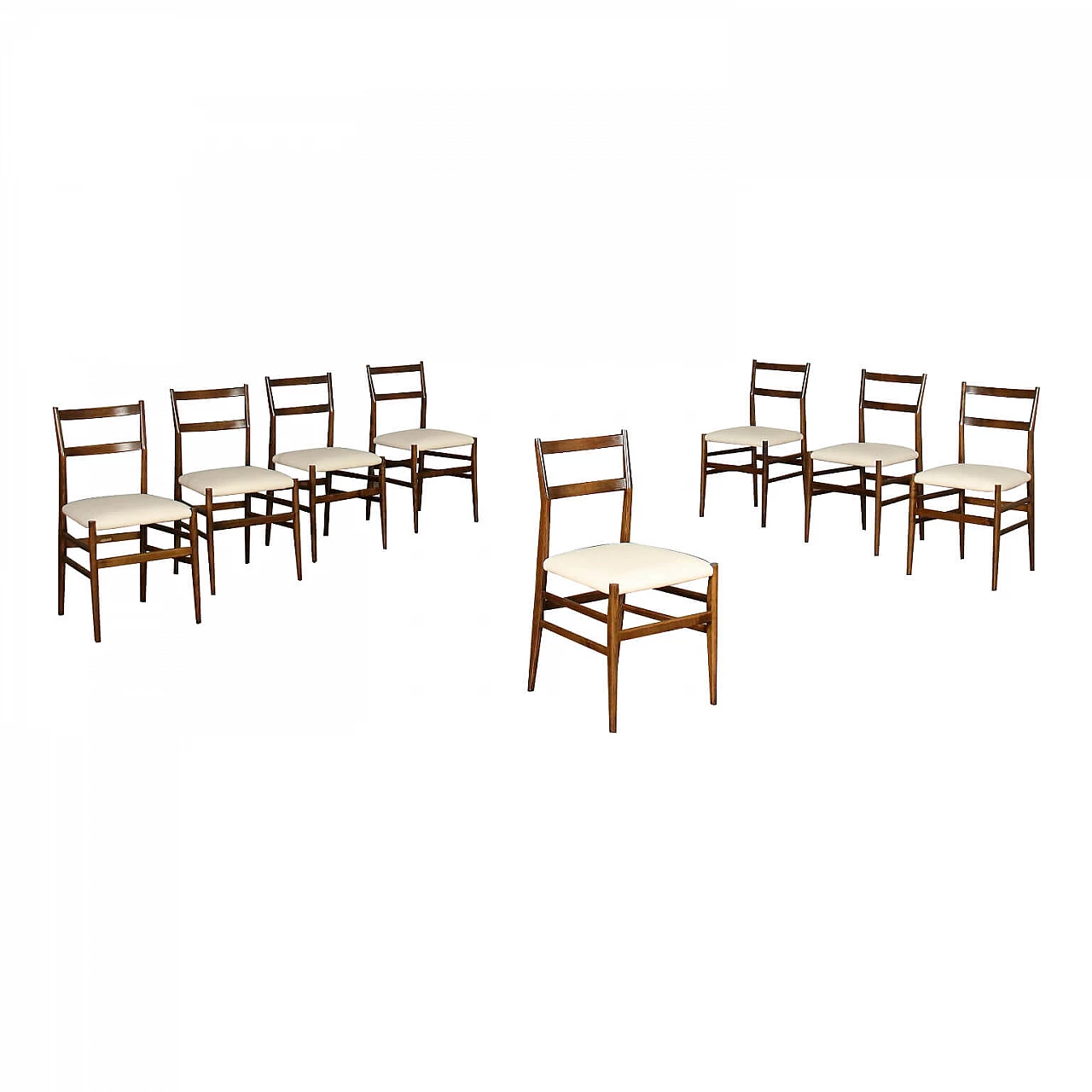 8 Leggera chairs in ash wood and leatherette by Gio Ponti for Cassina, 50s 1248851