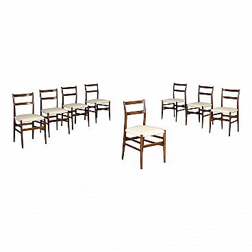 8 Leggera chairs in ash wood and leatherette by Gio Ponti for Cassina, 50s